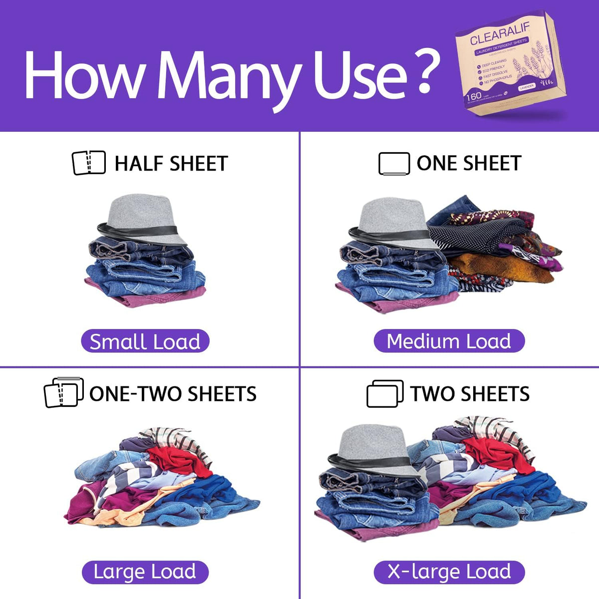 CLEARALIF Laundry Detergent Sheets, Lavender,Up to 480 Loads - Great For Travel,Apartments