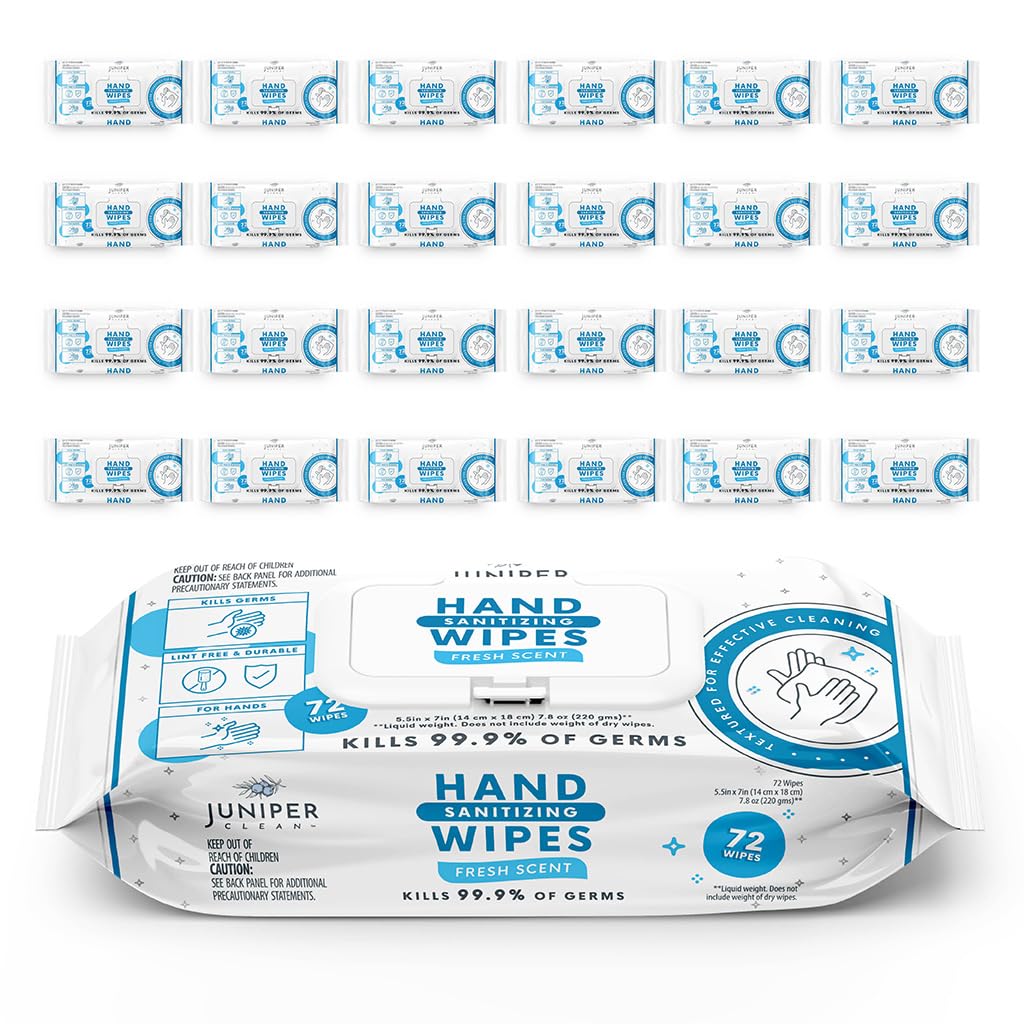 24 Pack Hand Sanitizing Wipes, 1728 Count Disposable Hand Sanitizer Wipes, Fresh Scent, Lint Free &