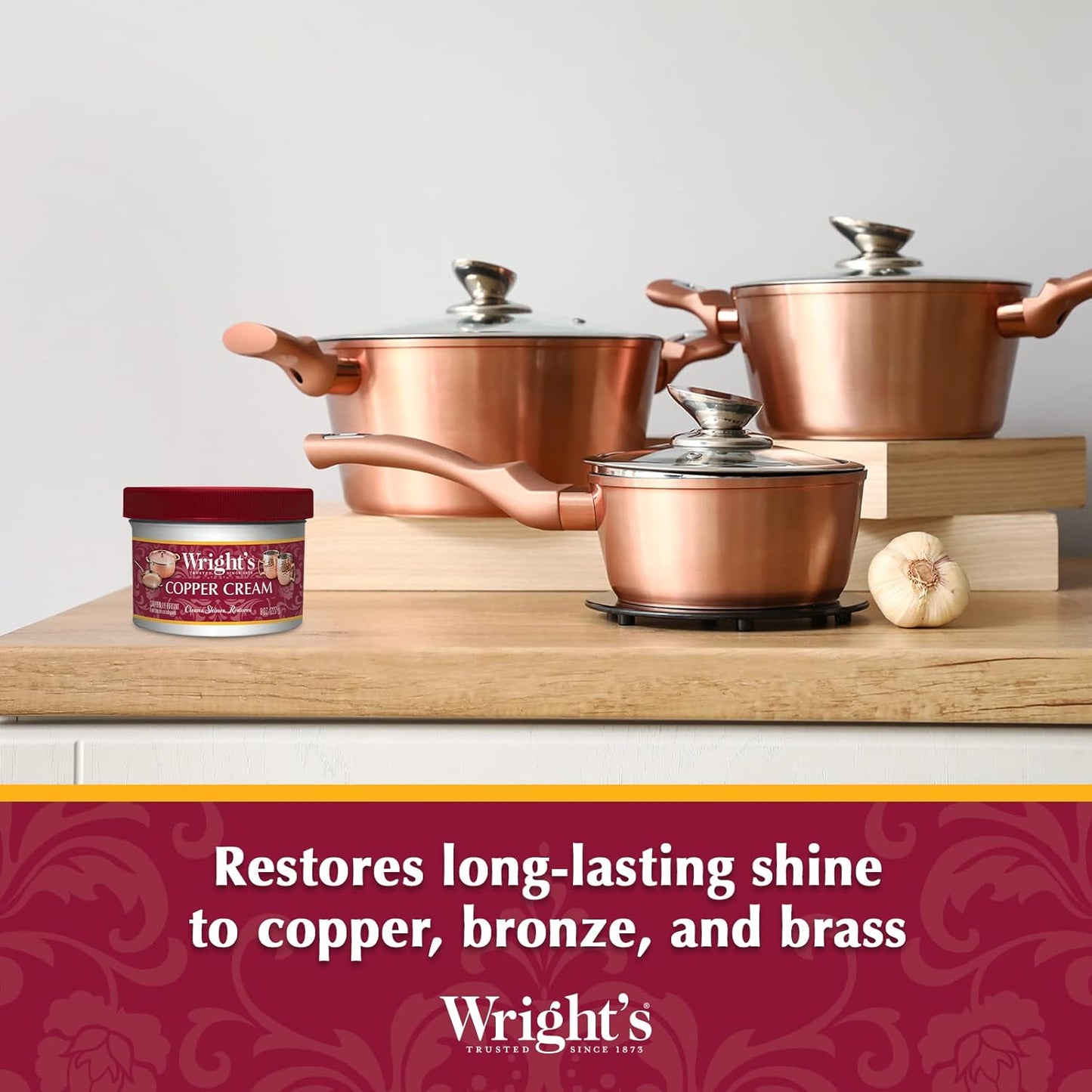 Wright's Copper and Brass Cream Cleaner - Gently Cleans and Removes Tarnish Without Scratching, 8