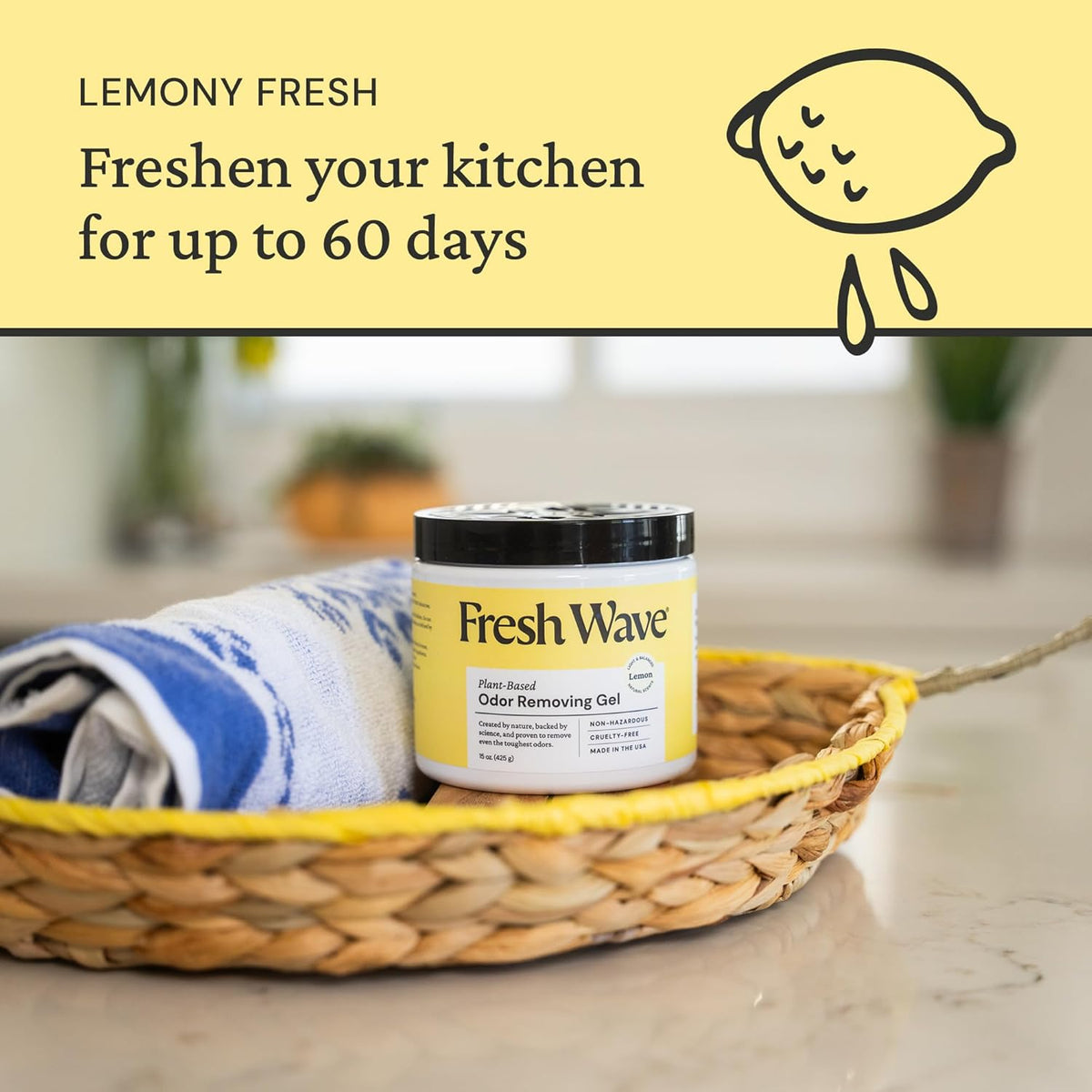 Fresh Wave Lemon Odor Removing Gel, 15 oz. | Odor Absorbers for Home | Safer Odor Relief | Natural