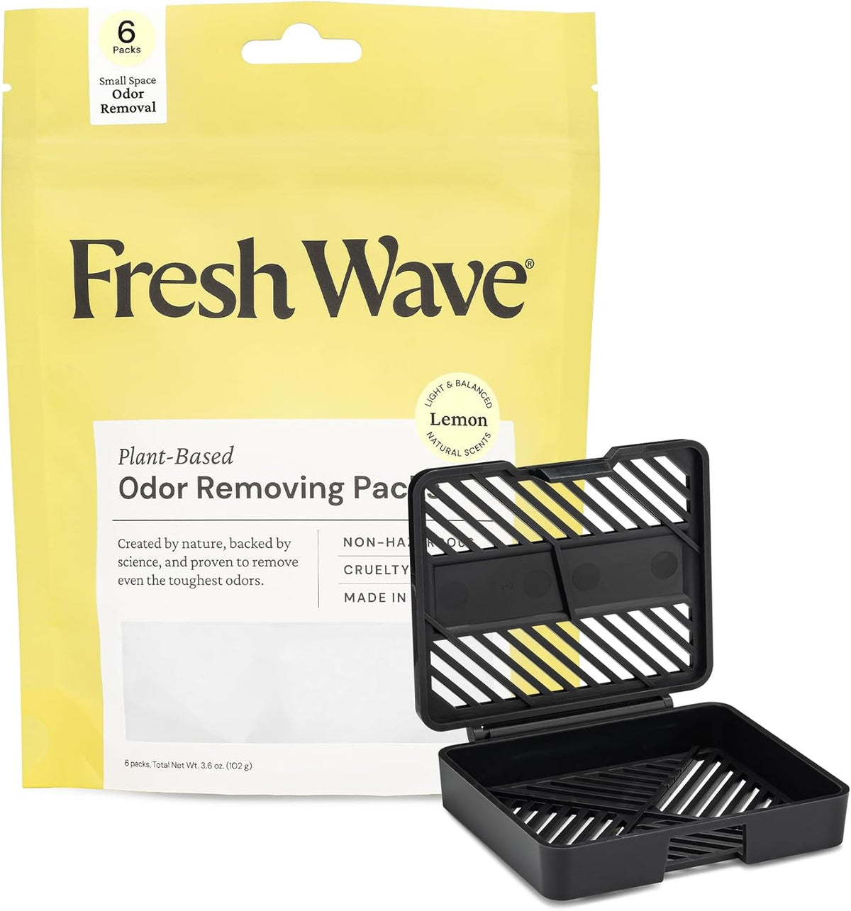 Fresh Wave Lemon Odor Eliminating & Deodorizing Packs | Bag of 6 & Fresh Pod Case | Safer Odor