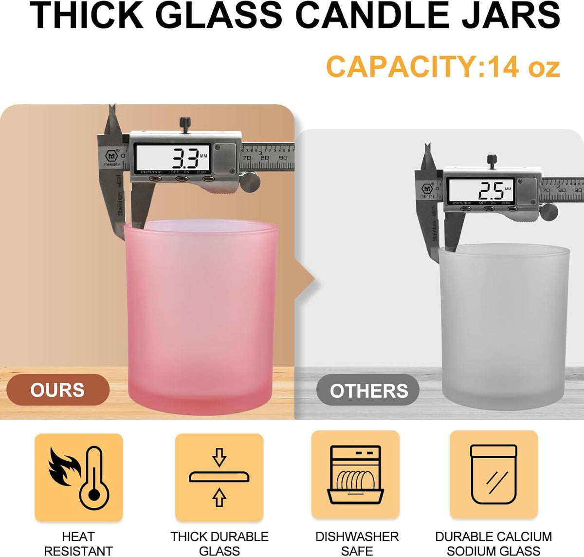 SHOWIN 14 OZ Thick Candle Jars for Making Candles 12 Pcs, 3 Wick Empty Jars with Wood Lids for