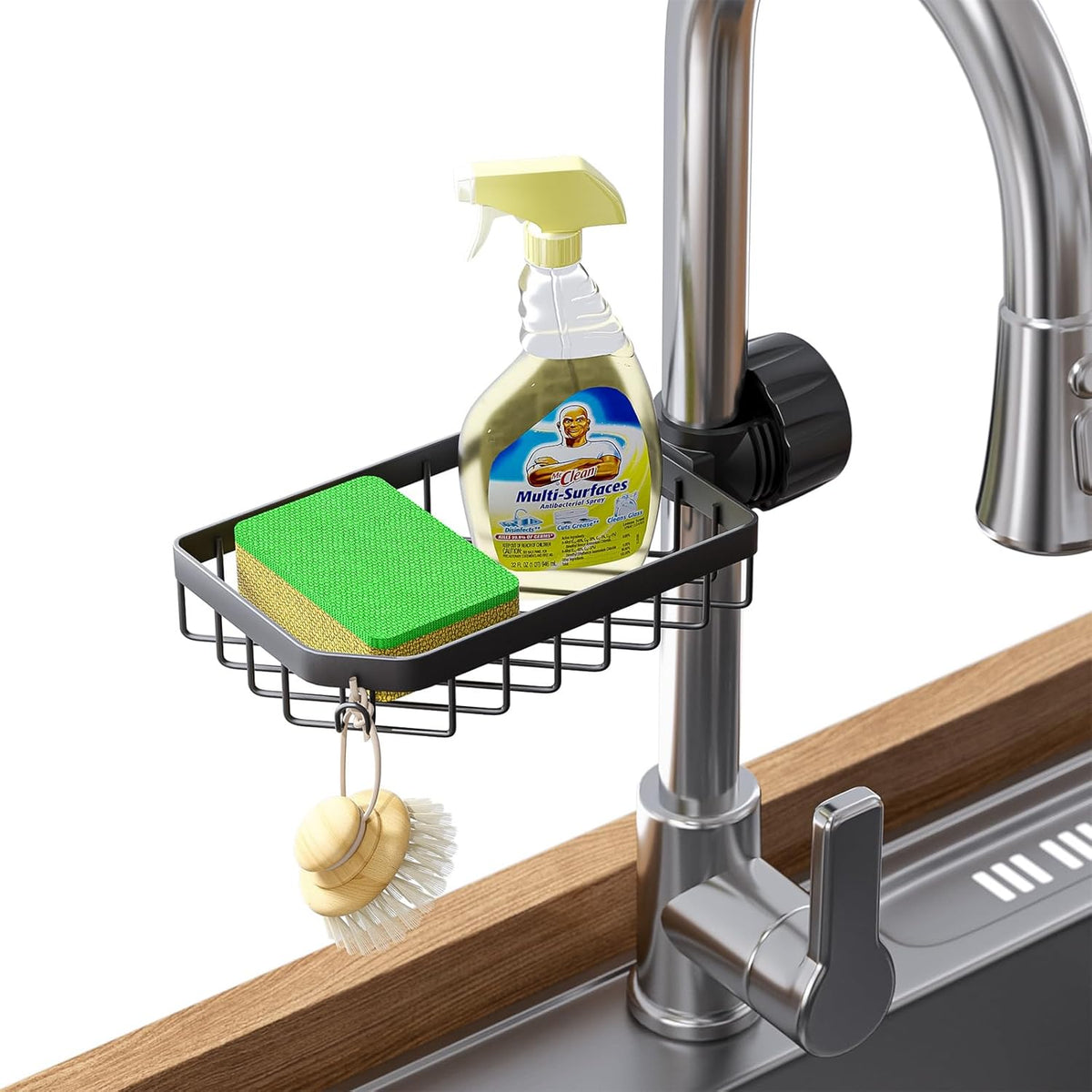 LONIN Sponge Holder Over Faucet Kitchen Sink Caddy Organizer, Stainless Steel Detachable Hanging