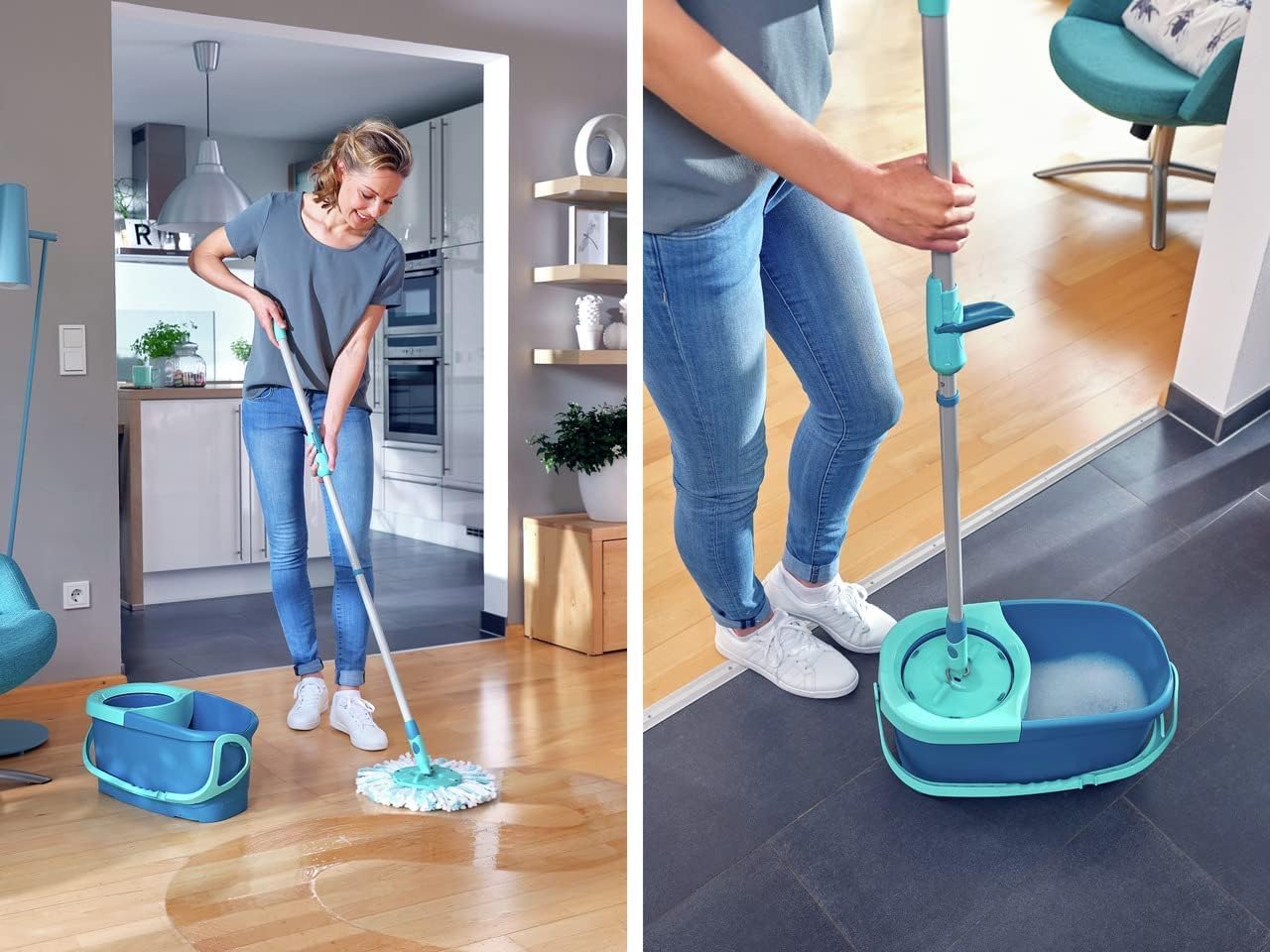Leifheit Clean Twist Disc Mop Ergo Mop and Bucket, Floor Mop with Moisture-Controlled Spin Mop