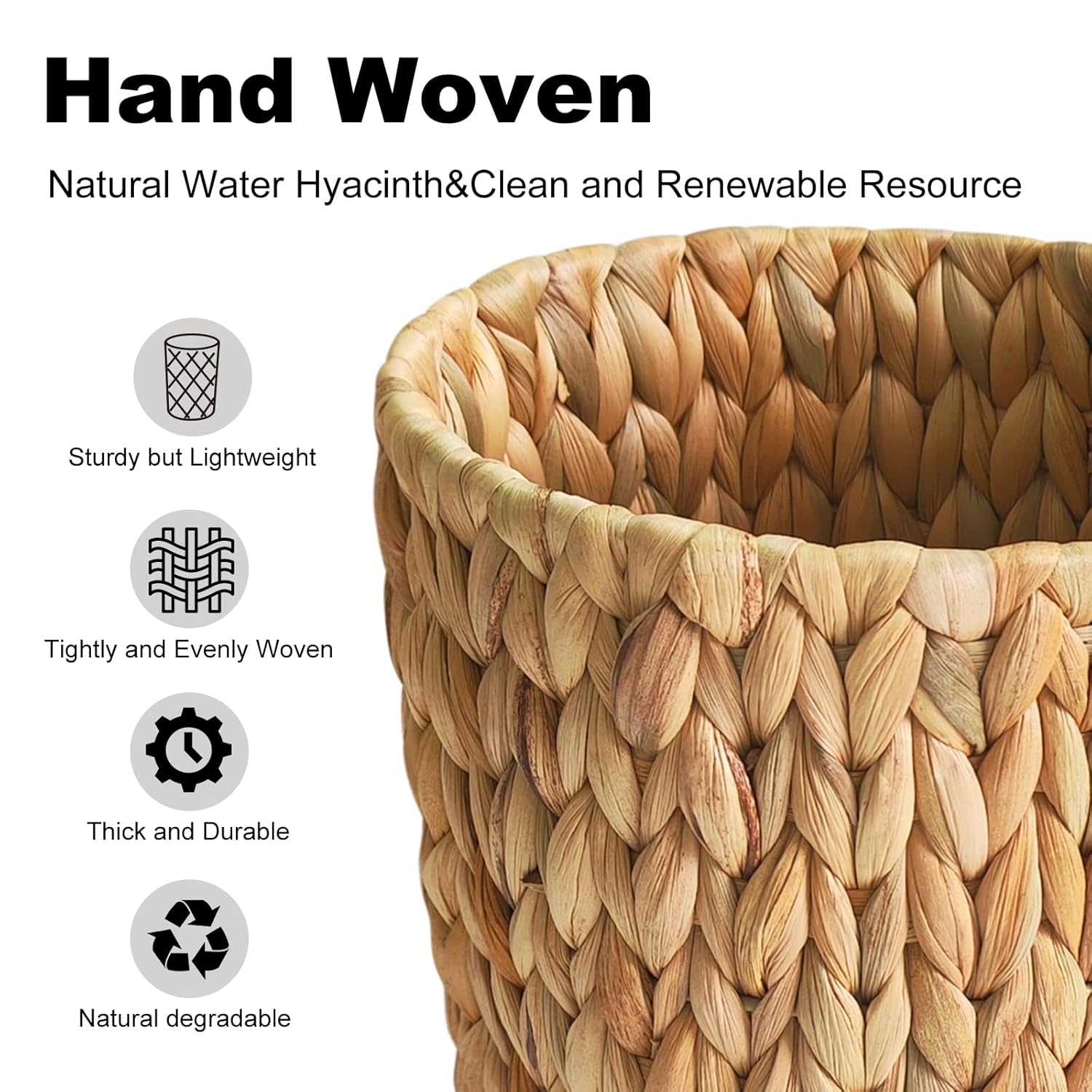 Wicker Trash Can,Small Bathroom Trash Can,Water Hyacinth Wicker Waste Basket for Bathroom,Boho