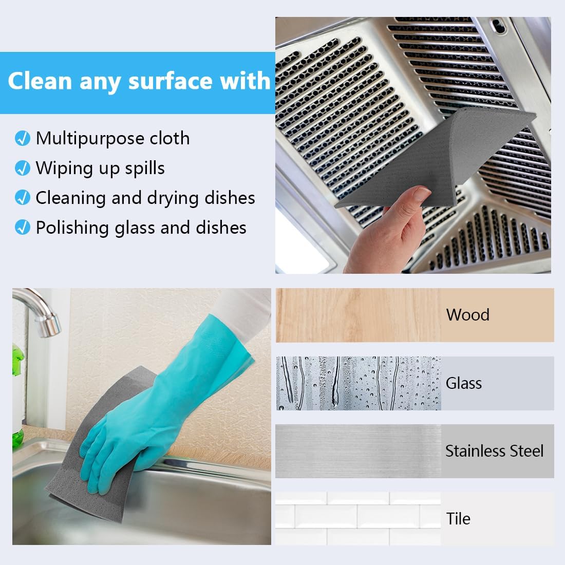HOMEXCEL Swedish Dishcloths for Kitchen 20 Pack, Sponge Dish Cloth for Counters & Washing Dishes
