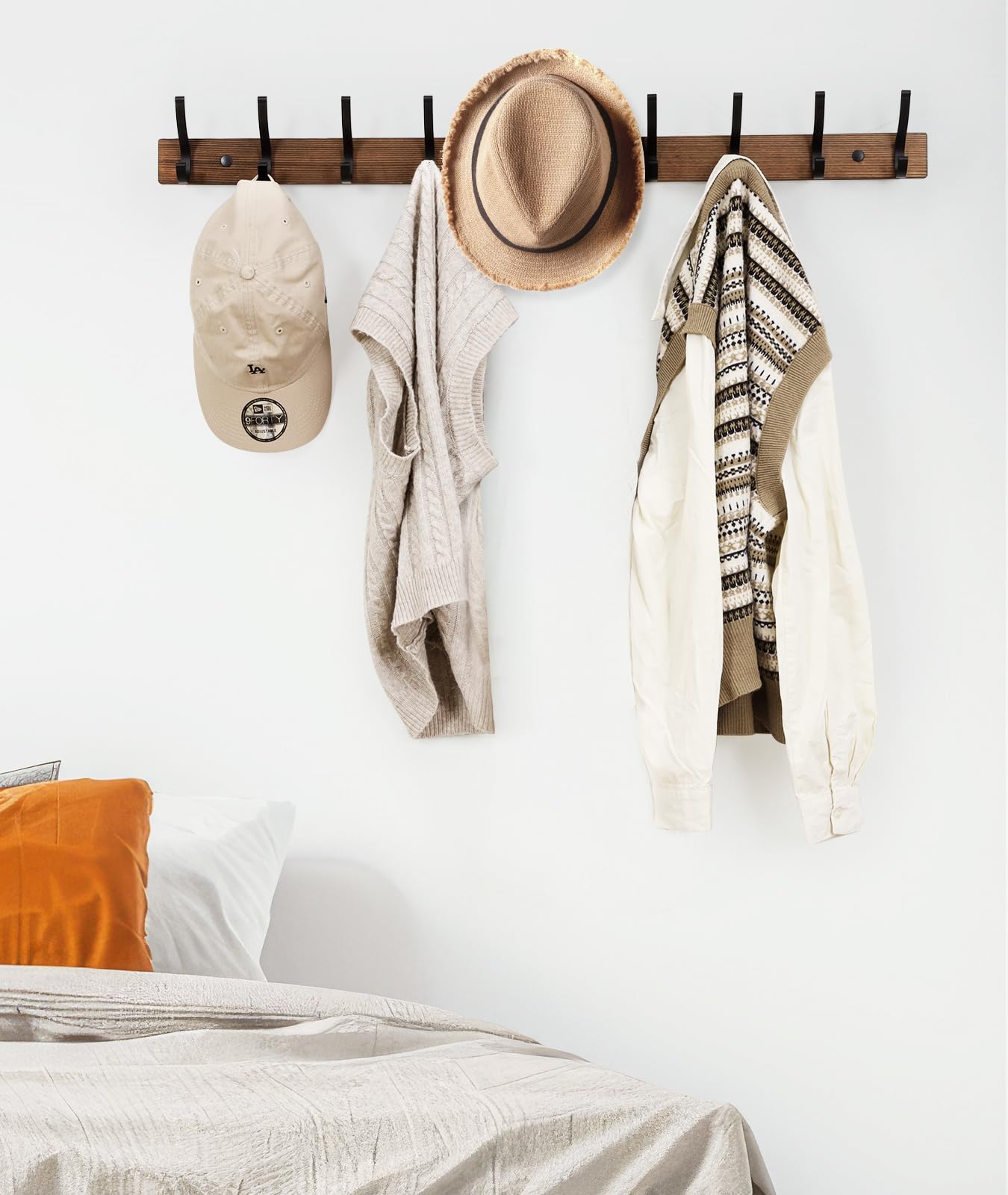 Optish Coat Rack Wall Mount, 16.5 Inches Wood Coat Hooks, Wall Hooks for Hanging, Hat Rack Bag