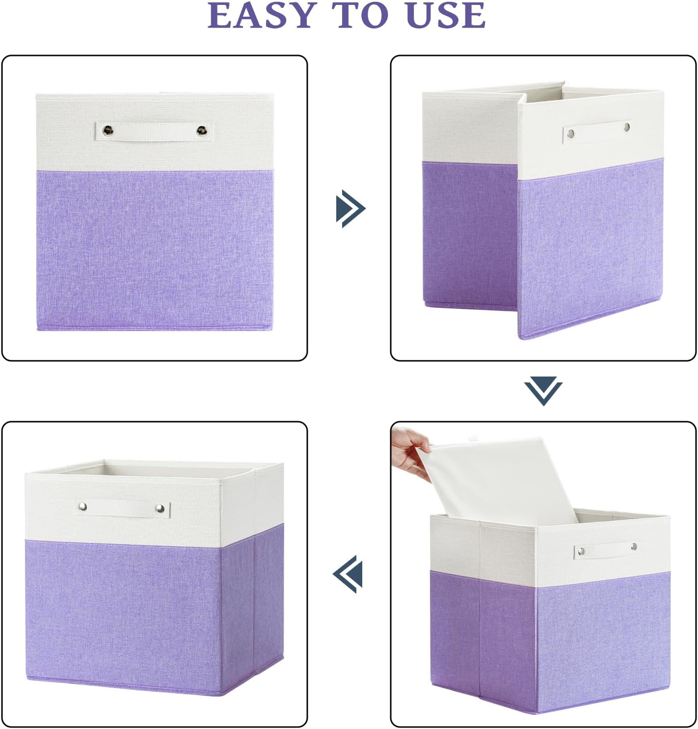 13 x 13 Inch Fine Linen Storage Bins with Handles，Fabric Cube Boxs，Collapsible Basket Organizers