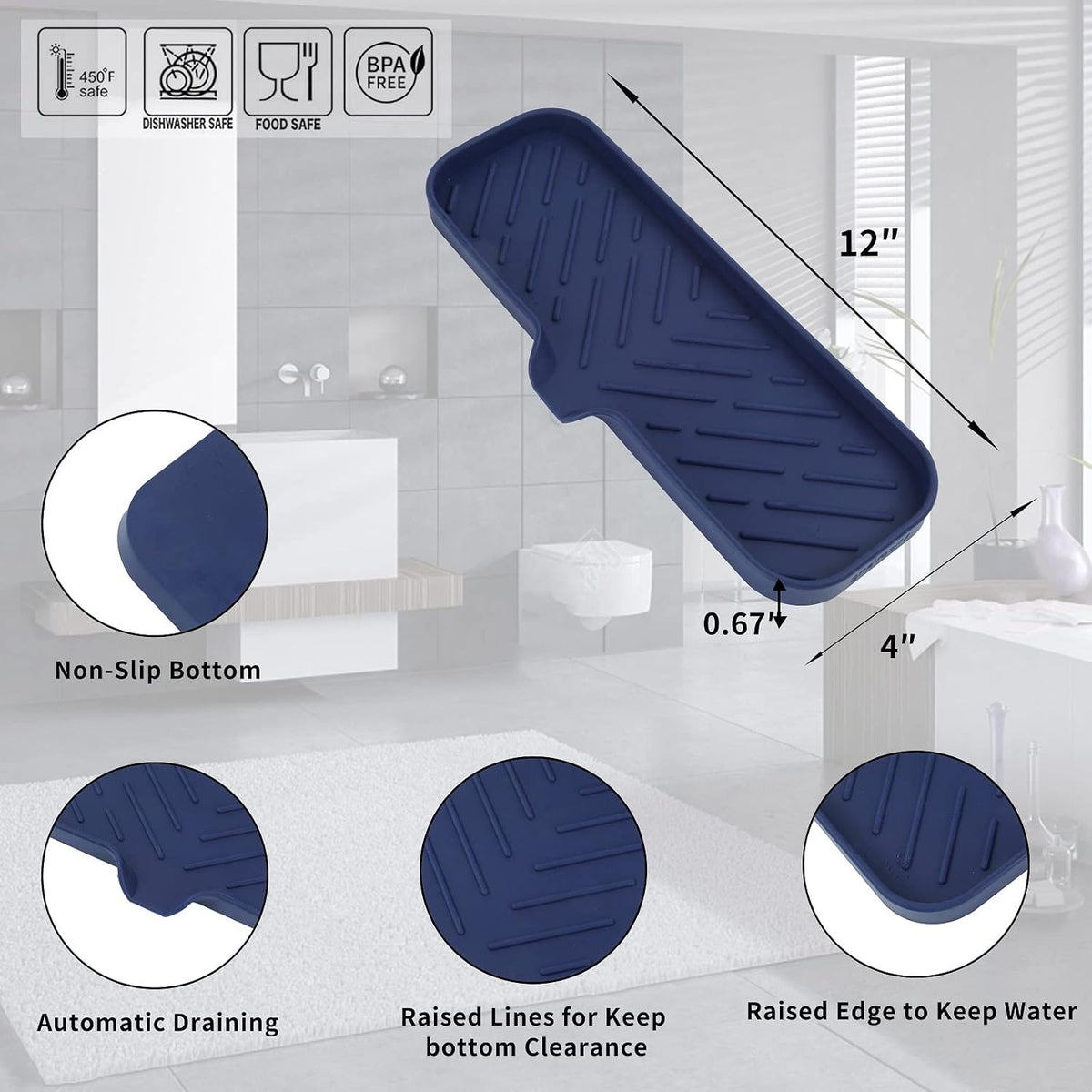 Silicone Bathroom Soap Dishes with Drain Spout-Kitchen Sink Organizer,Sponge Holder,Dish Soap