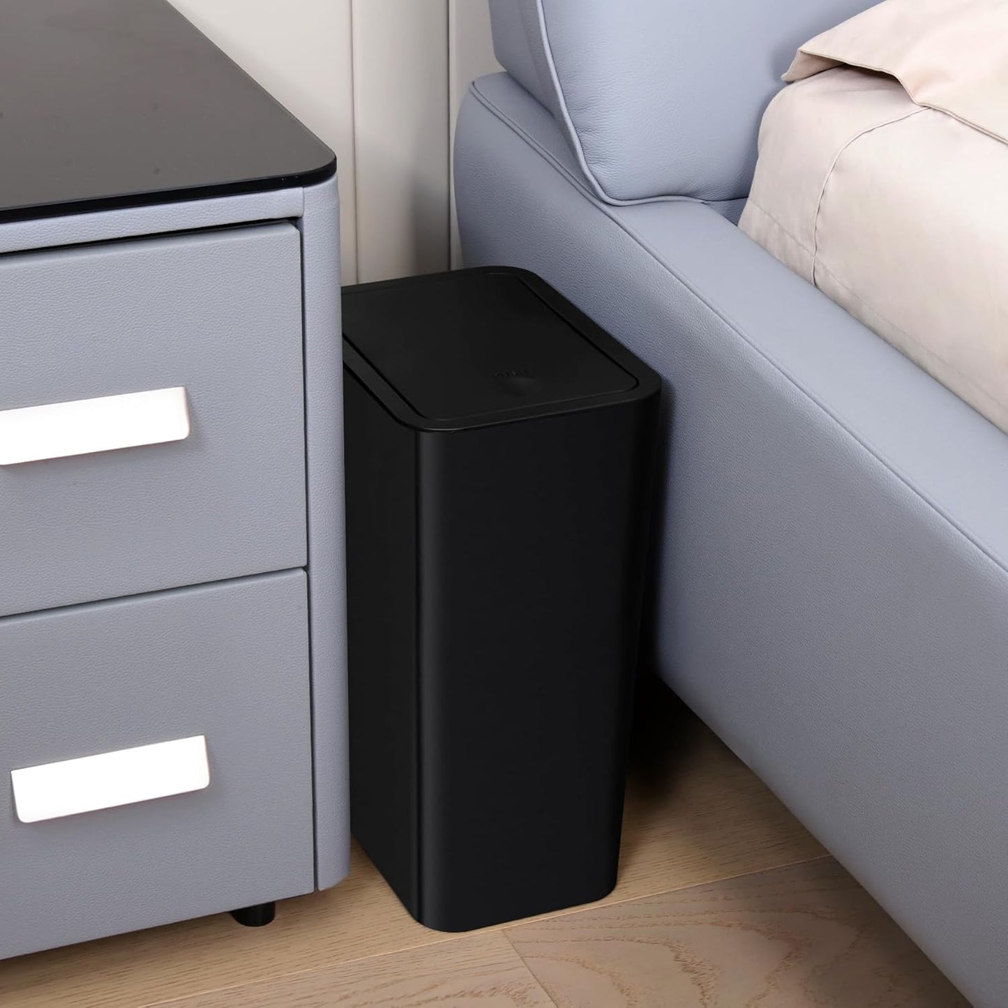 TIPGO Bathroom Trash Can with Lid, 10 Liter/ 2.6 Gallon Slim Garbage Can, Small Trash Bin Waste