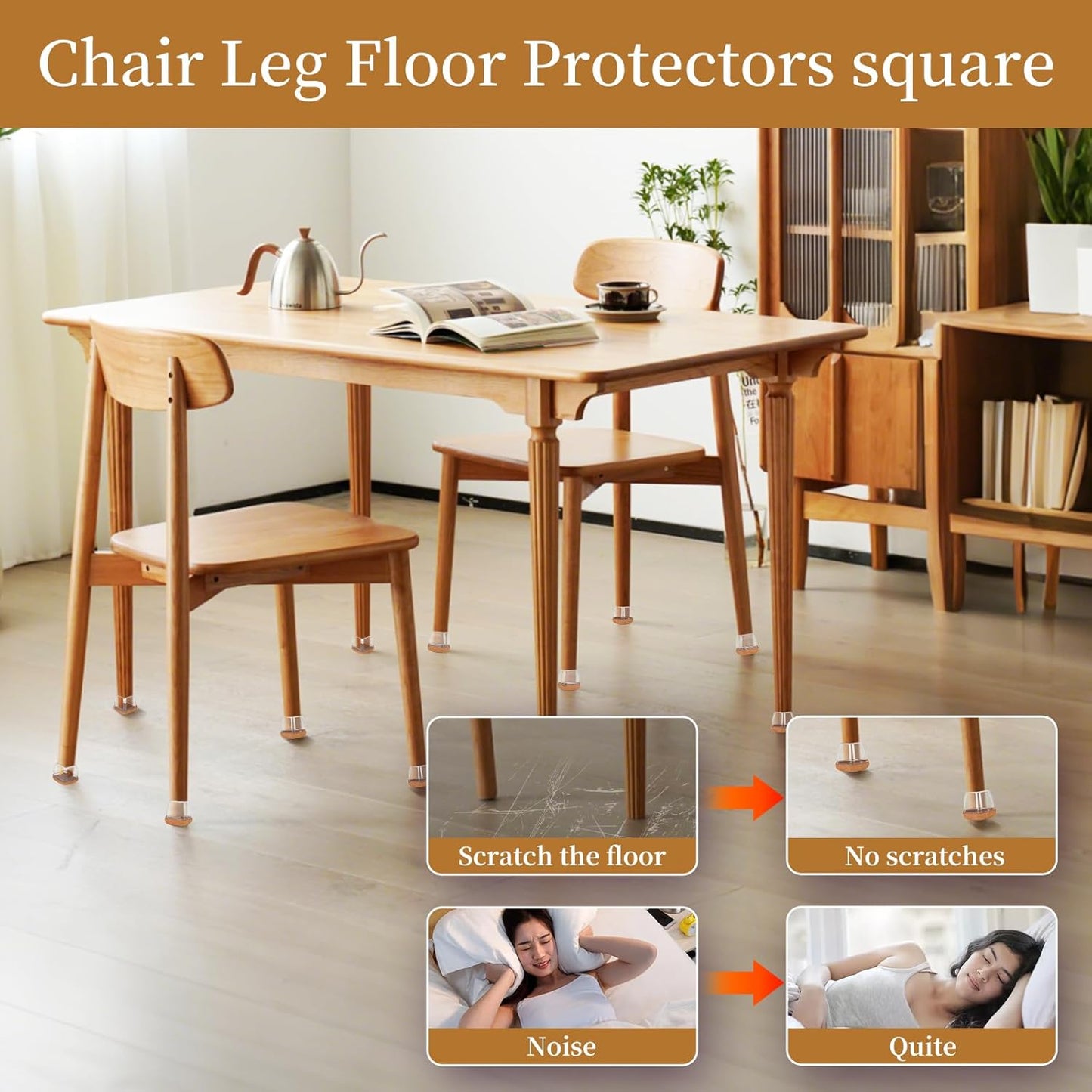 Square Chair Leg Floor Protectors Large 24Pcs,Silicone Chair Leg Protectors for Hardwood