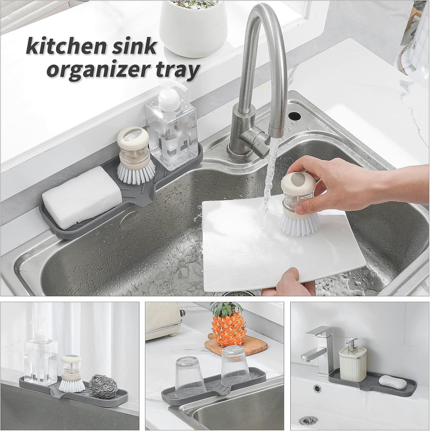 Silicone Bathroom Soap Dishes with Drain Spout-Bathroom and Kitchen Sink Organizer,Sponge