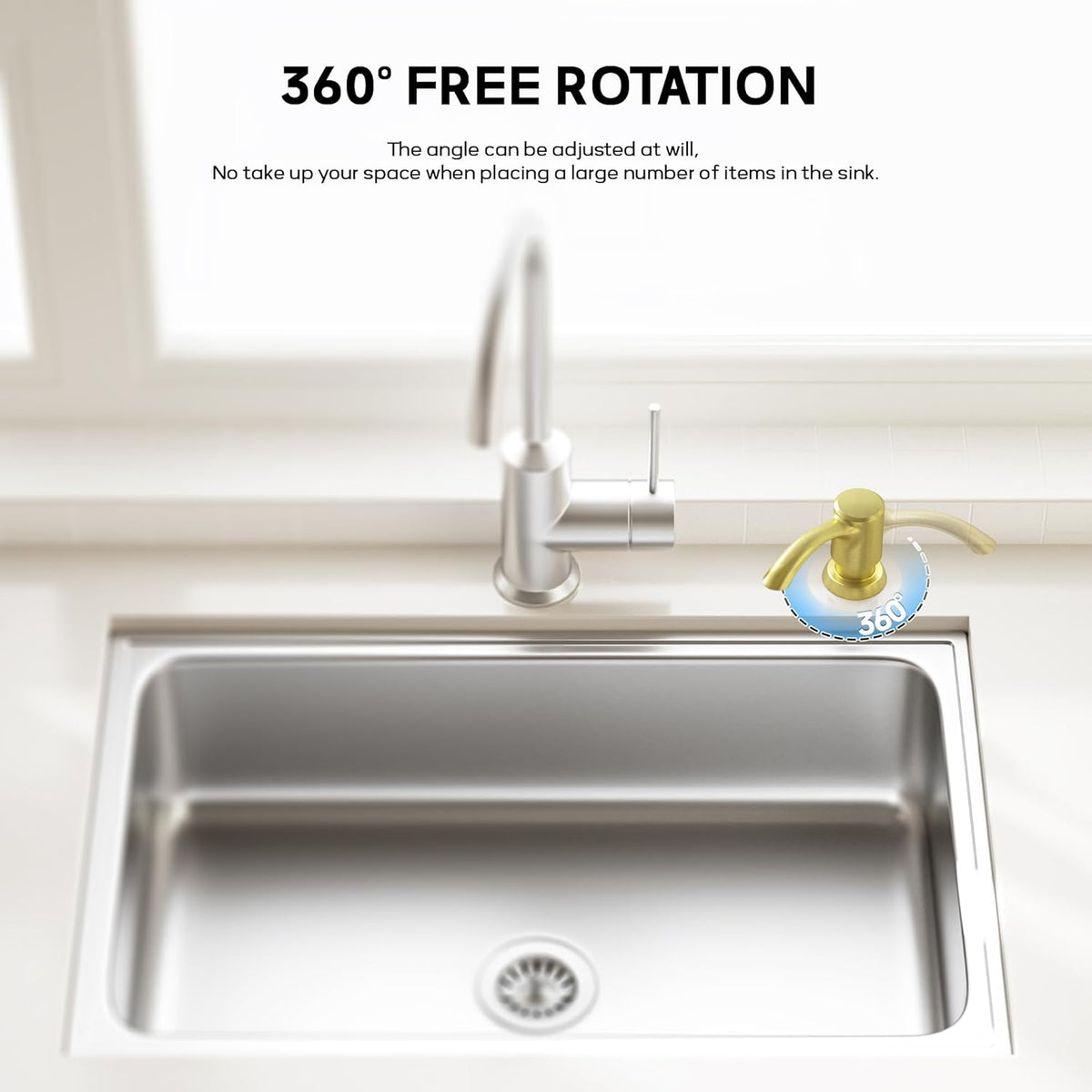SAMODRA Built in Kitchen Sink Soap Dispenser (Brushed Gold) with 12 oz Large PET Lotion Bottle