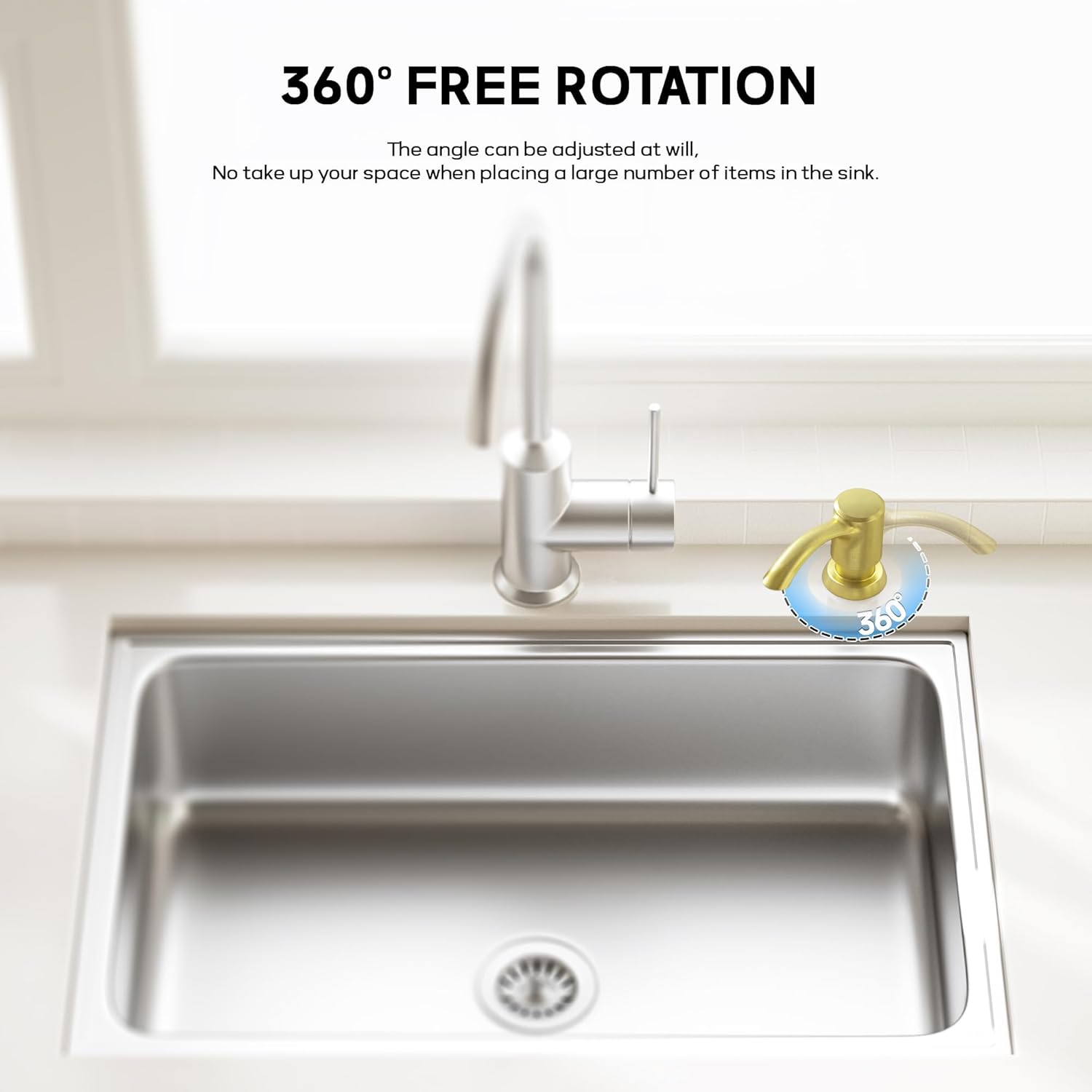 SAMODRA Built in Kitchen Sink Soap Dispenser (Brushed Gold) with 12 oz Large PET Lotion Bottle