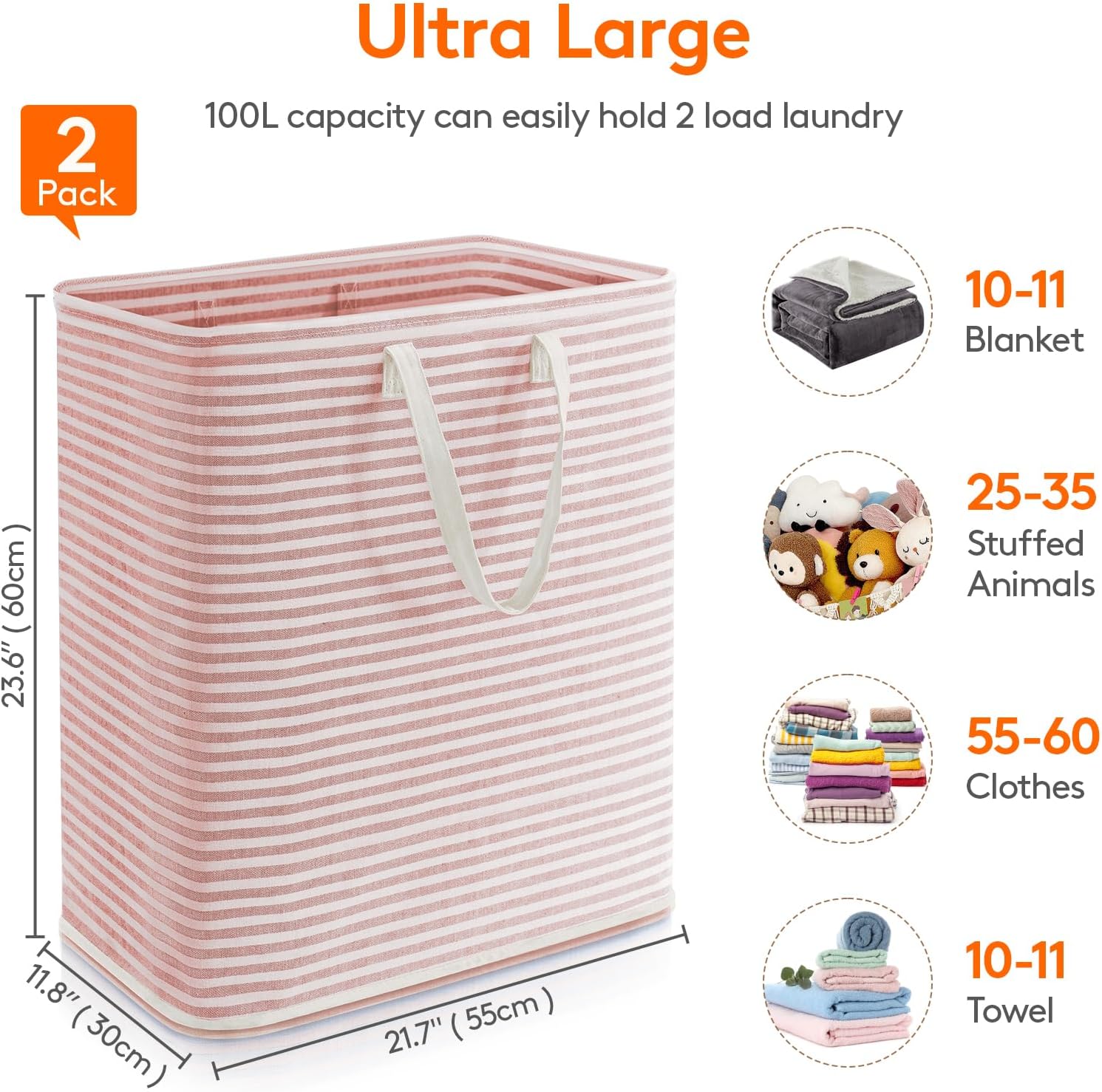 Lifewit 2 Pack Laundry Hamper Large Collapsible Laundry Basket, Freestanding Waterproof Cloth