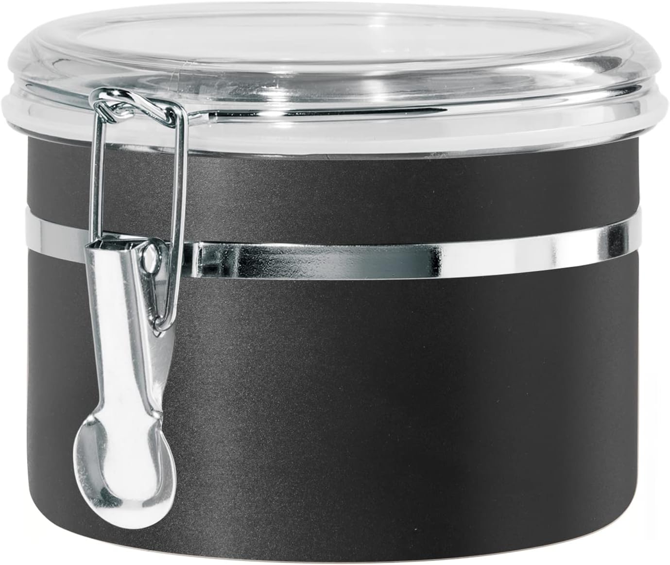 Oggi Stainless Steel Kitchen Canister 26 fl oz, Black - Airtight Clamp Lid, Clear See-Thru Top