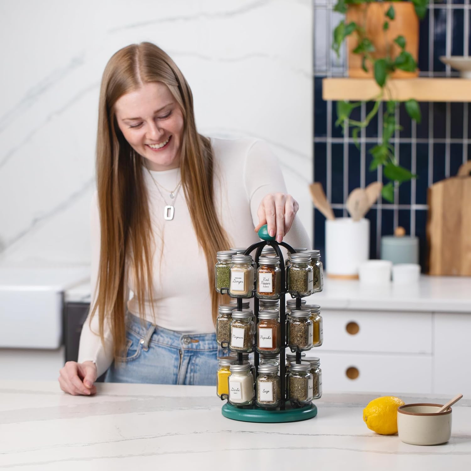 Orii Adrinova 24 Jar Revolving Spice Rack with Spices Included, Spice Organizer for Kitchen