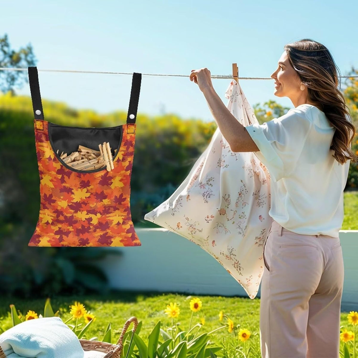 Maple Leaf Clothespin Storage Hanger Bags Beer Laundry Clothespin Bag, Clothespin Bag with a Large