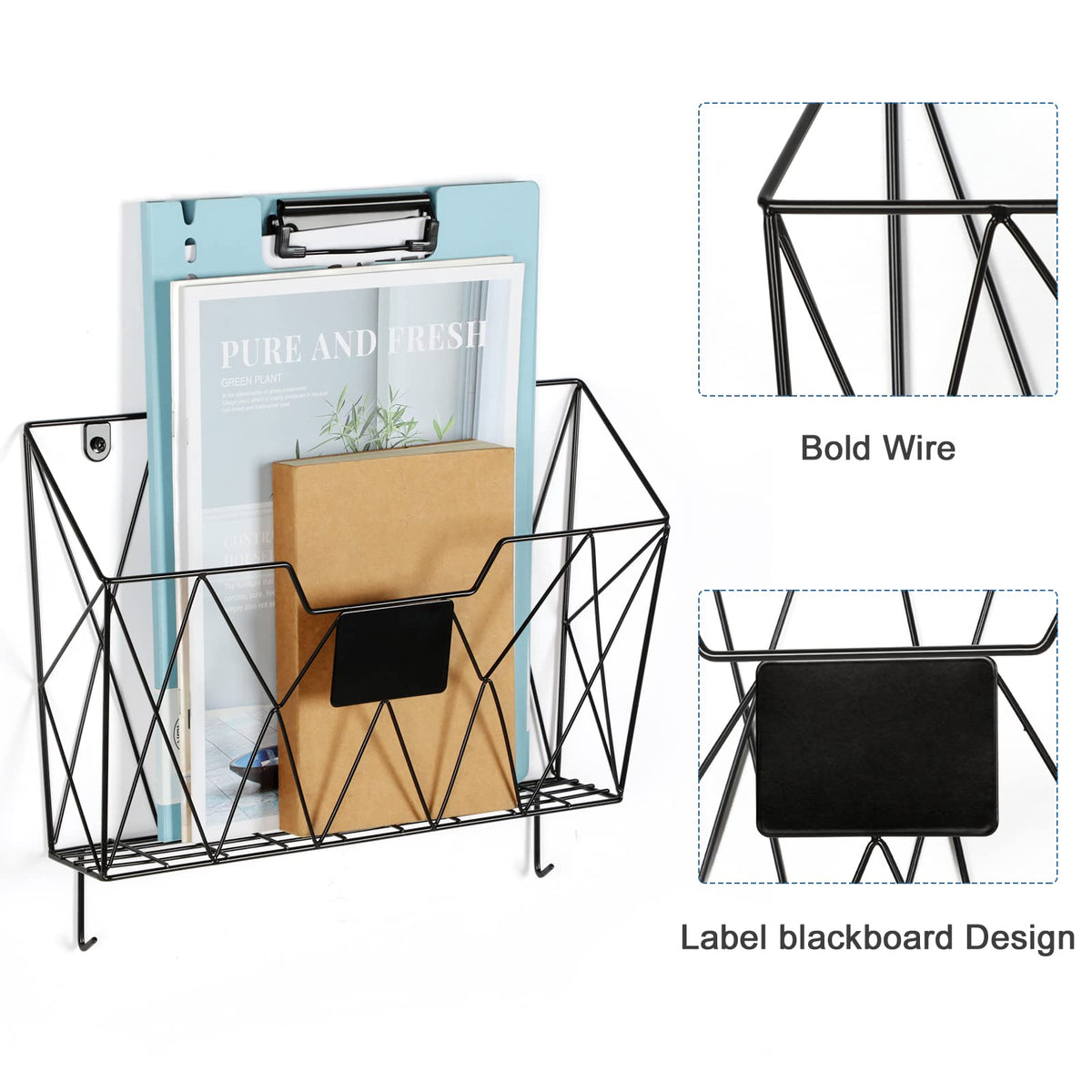 Wall File Organizer, 3 Pack Metal Wall Basket File Holder for Home Office