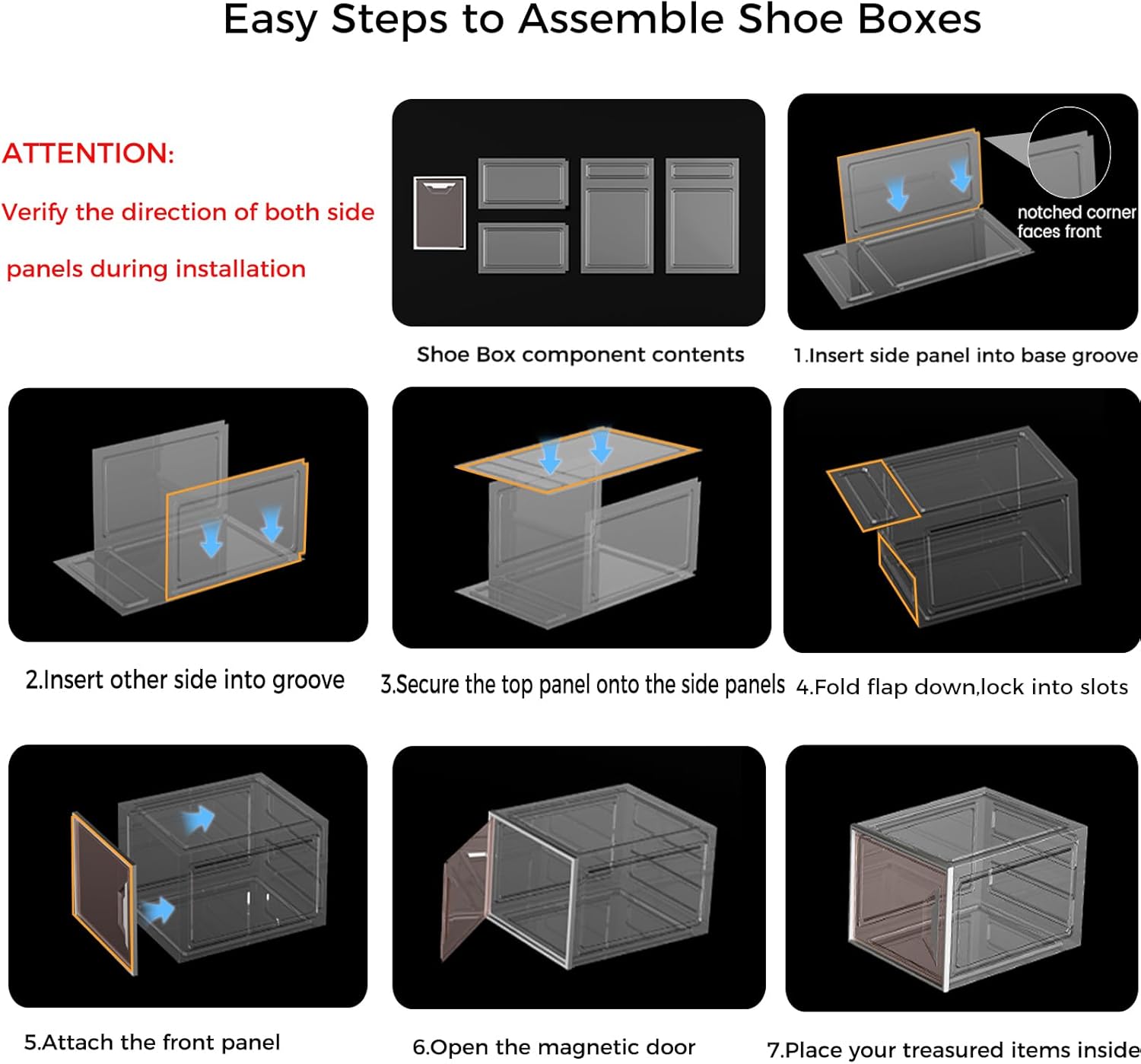 X-Large Stackable Shoe Boxes - Clear Plastic Shoe Storage Boxes with Magnetic Door, Thicken Shoe