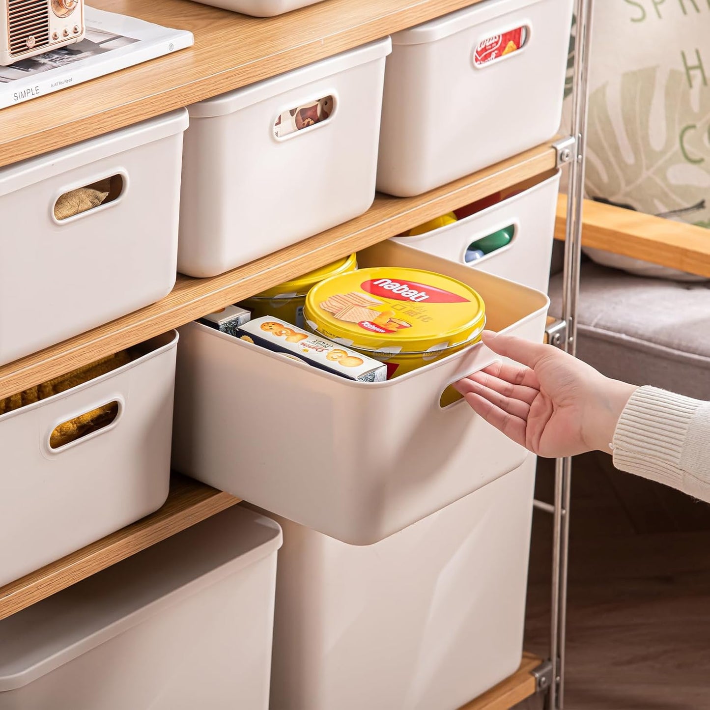 Plastic Storage Bins with lids,Storage Baskets,Container with handle,Storage Organizer Bins for