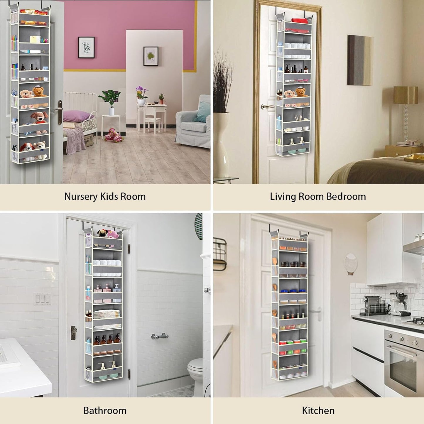 Over The Door Organizer 6-Shelves and 12 Side Pockets, Over The Door Storage for Bathroom Bedroom