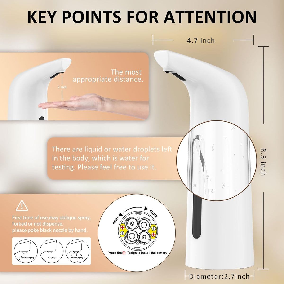 Automatic Liquid Soap Dispenser Touchless,400ML Modern White Dish Soap Dispenser with Sensor,4 Gear