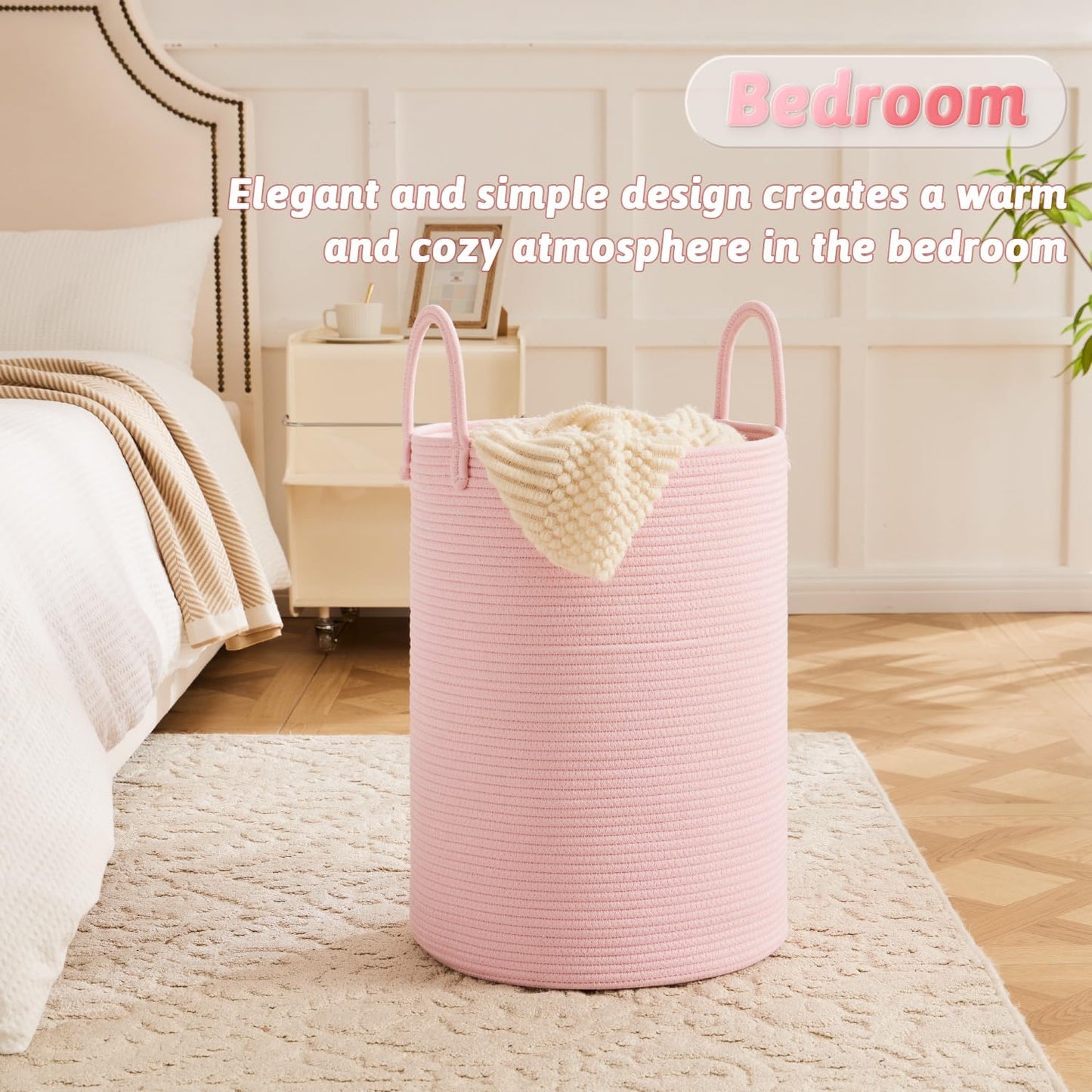 Laundry Basket,Woven Cotton Rope Laundry Hamper,100L for Decorative Storage of Dirty Clothes,Toys