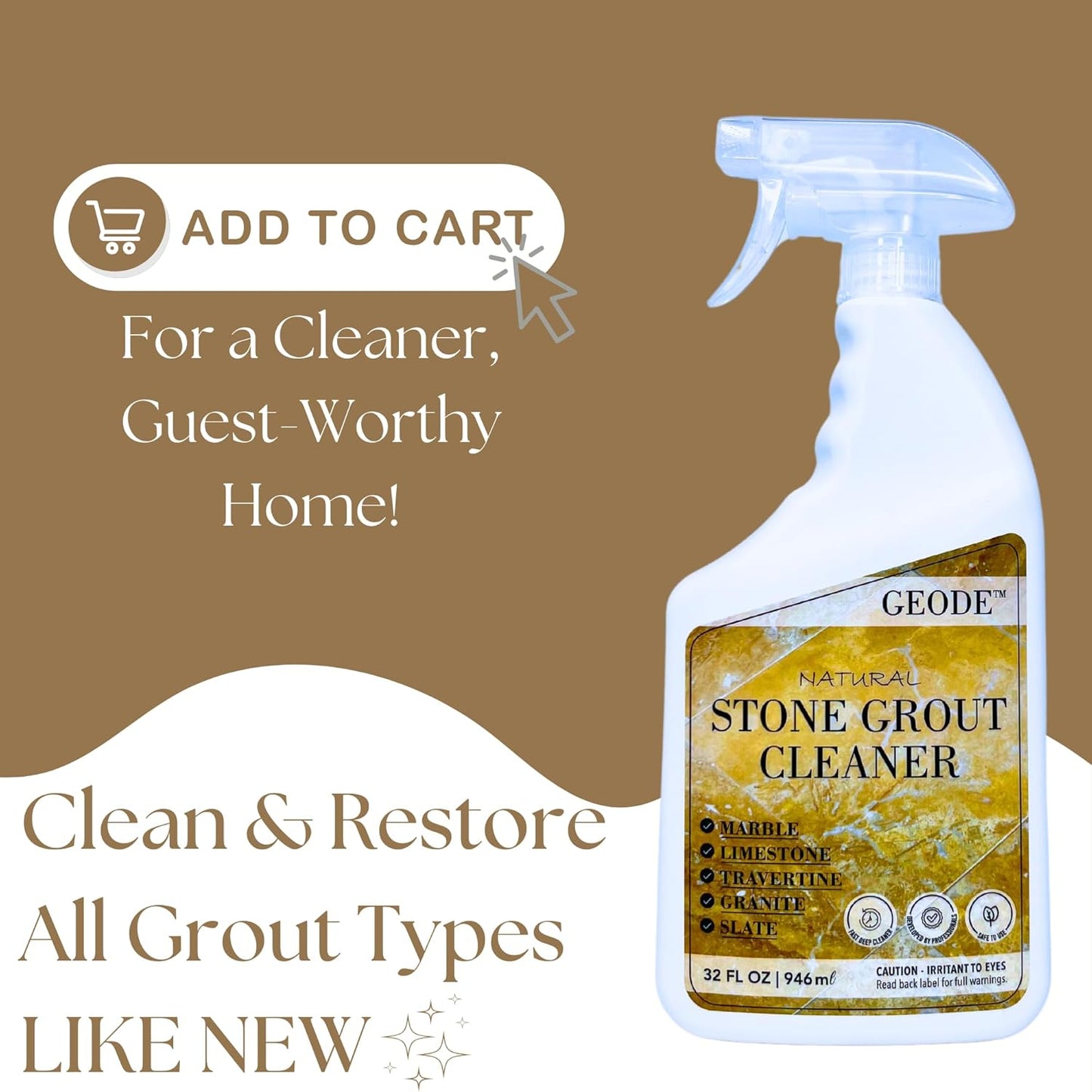 Natural Stone Grout Cleaner, Safe for Marble, Travertine, Limestone, Tile Spray on Grout Cleaner.