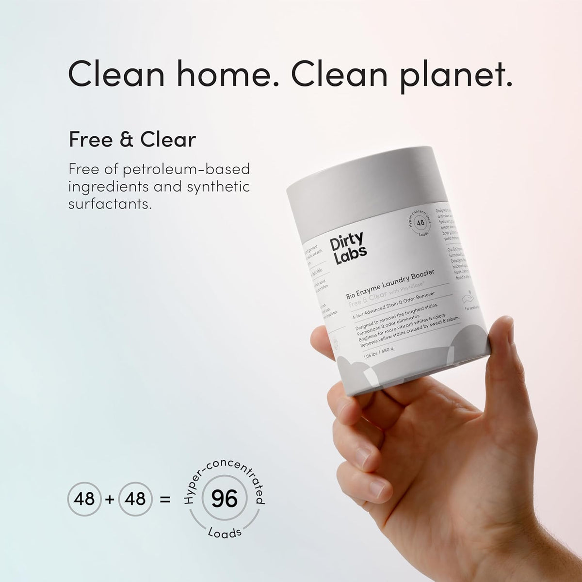Dirty Labs | Scent Free | Bio Enzyme Laundry Booster | 2-Pack = 96 Loads | Hyper Concentrated |