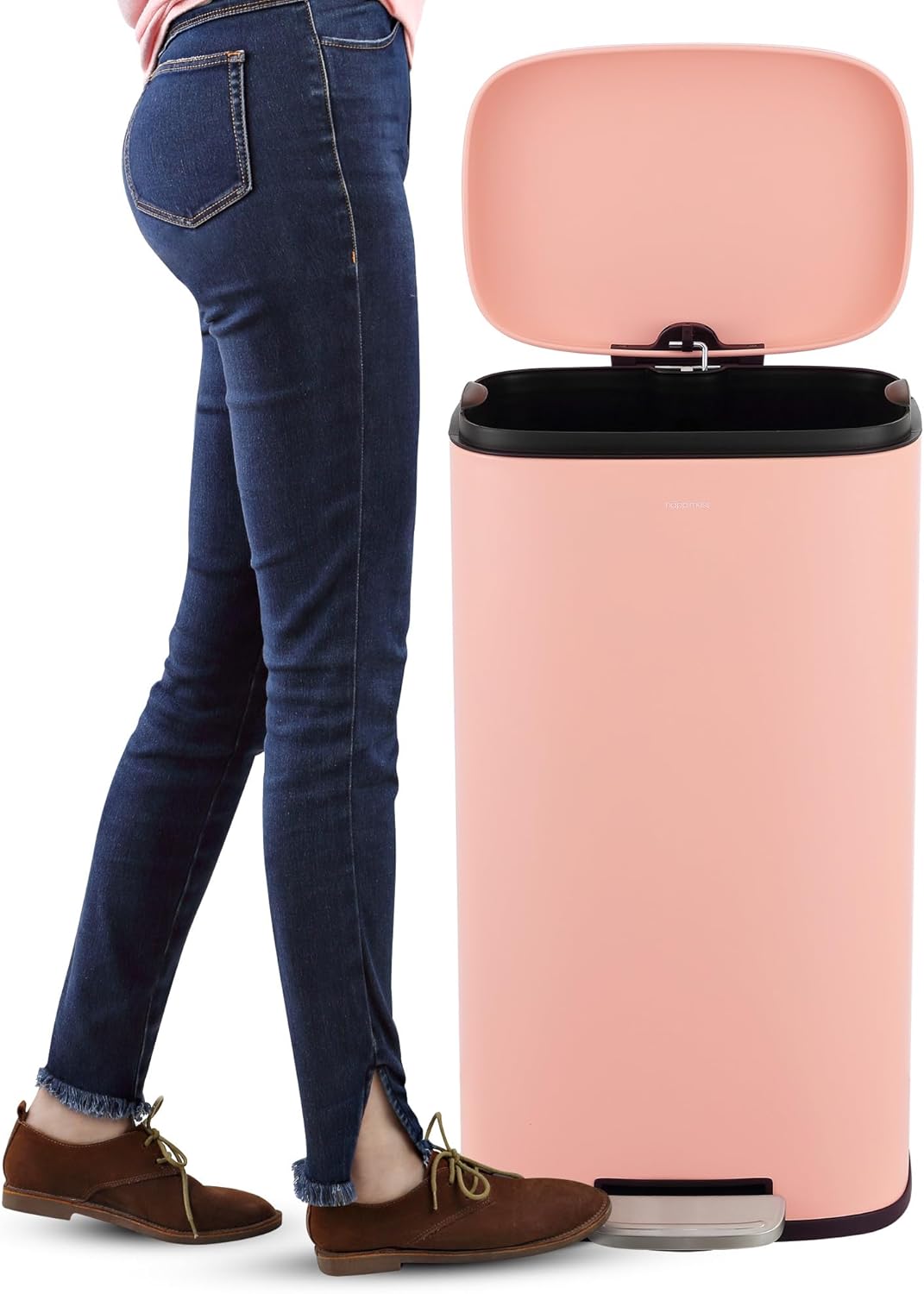 happimess HPM1006G Connor Rectangular 13-Gallon Trash Can with Soft-Close Lid and Free Mini Trash