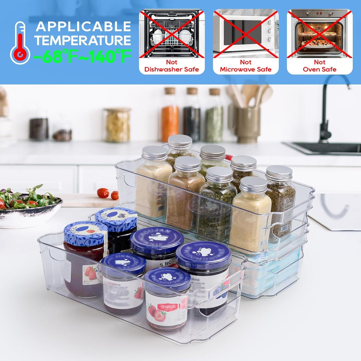JollyPack 8 Pack Clear Plastic Storage Bins, Pantry Organizers and Storage with Handles, Clear