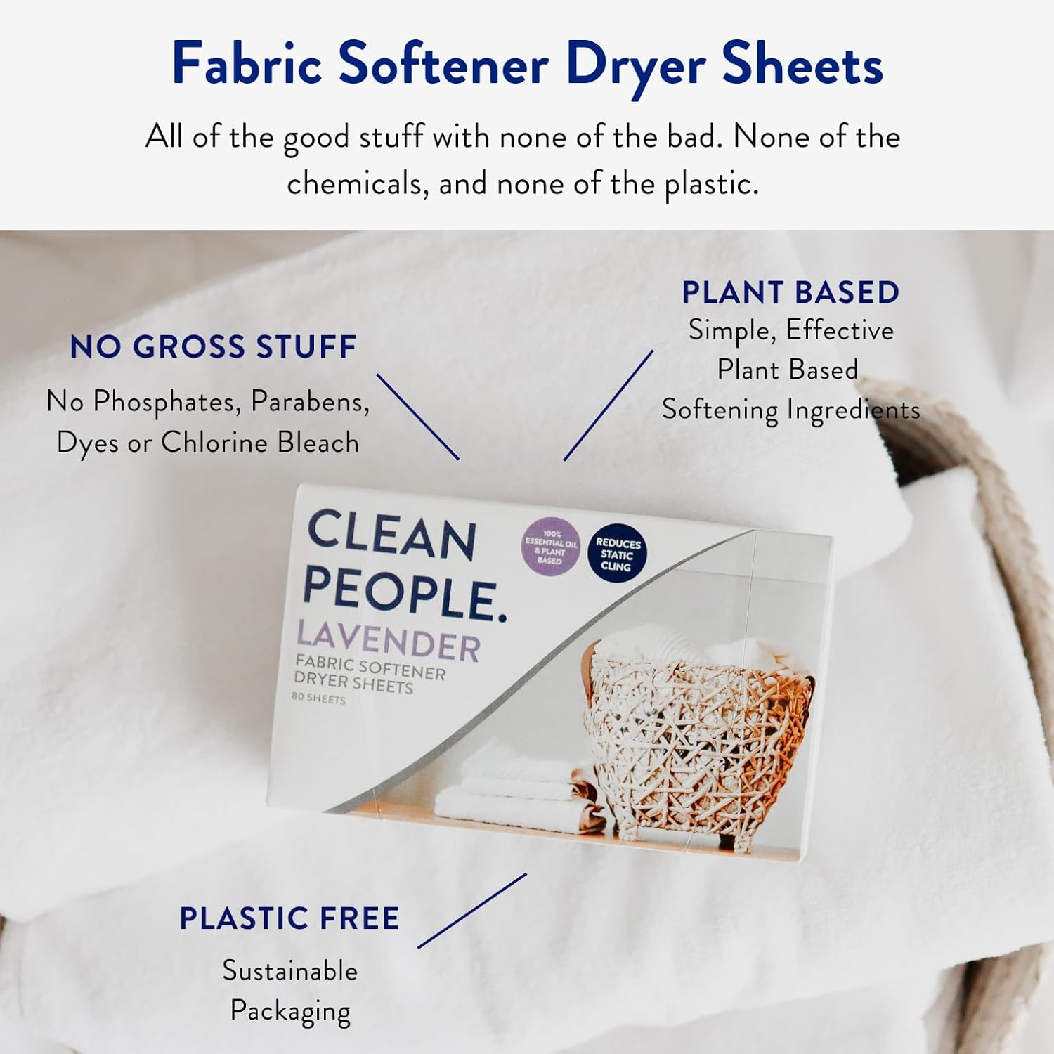 The Clean People Fabric Softener Sheets - Dryer Sheets - Softens & Removes Static - Vegan Laundry