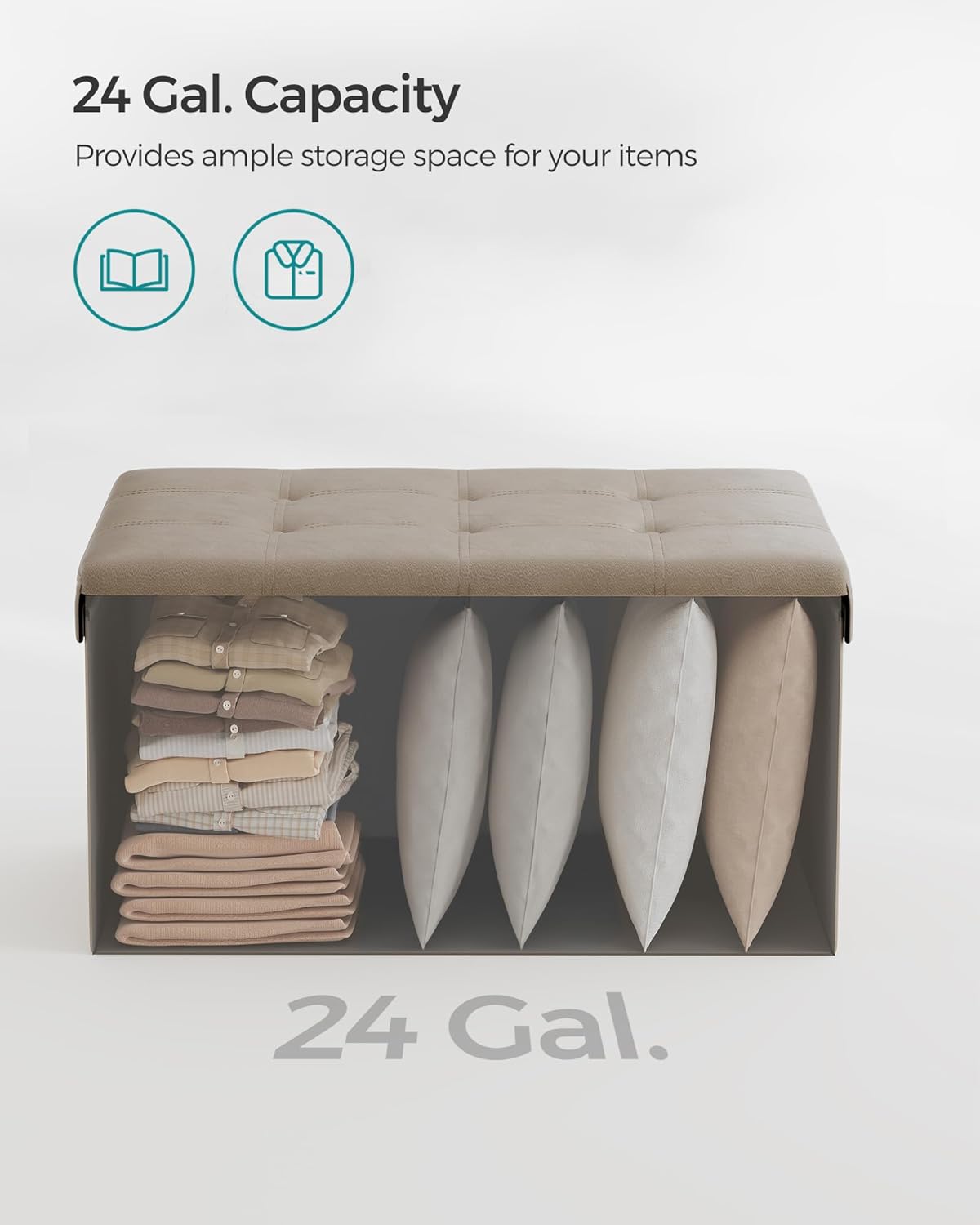 SONGMICS Mazie Collection - 30 Inches Folding Storage Ottoman Bench, Ottoman with Storage, Foot