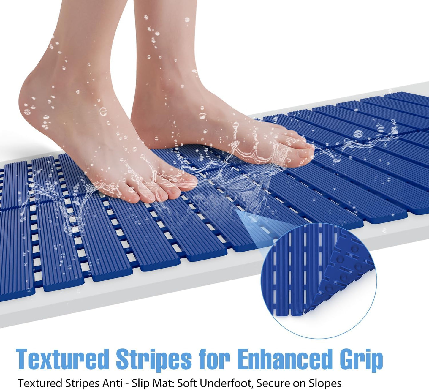 Shower Mat Non-Slip Bath Mat for Tub Floor & Stall with 200+ Suction Cups & Drain Holes, Quick Dry