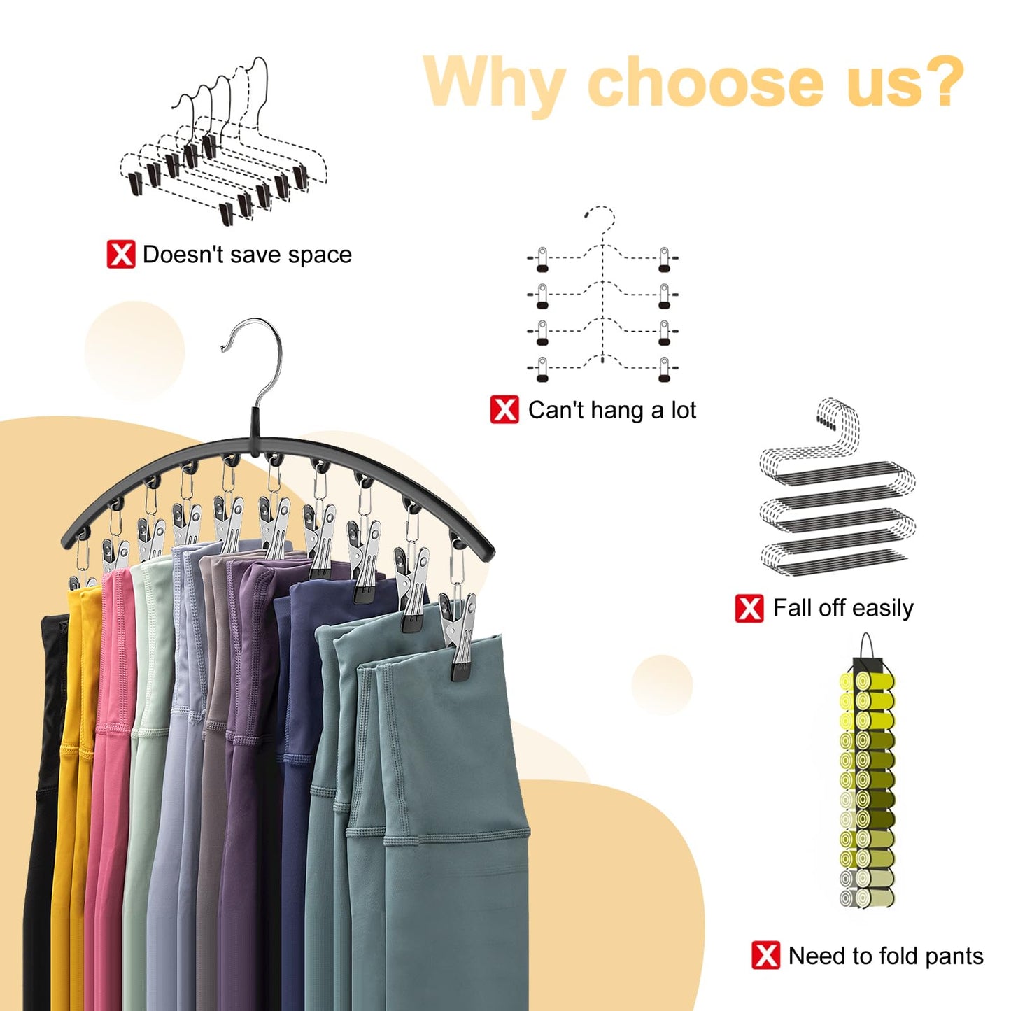 Volnamal Legging Organizer for Closet,2 Pack Metal Yoga Pants Hangers w/10 Clips Hold 20