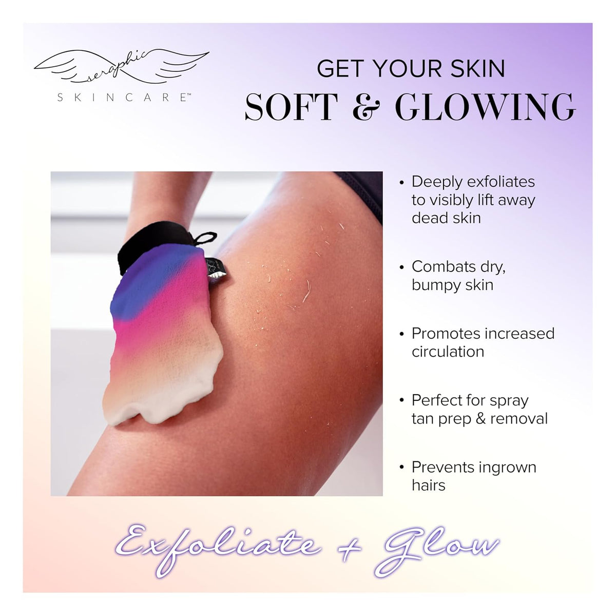 Seraphic Skincare (Summer Glow) Premium Exfoliating Mitt for Body 1pc– 100% Vegan Viscose