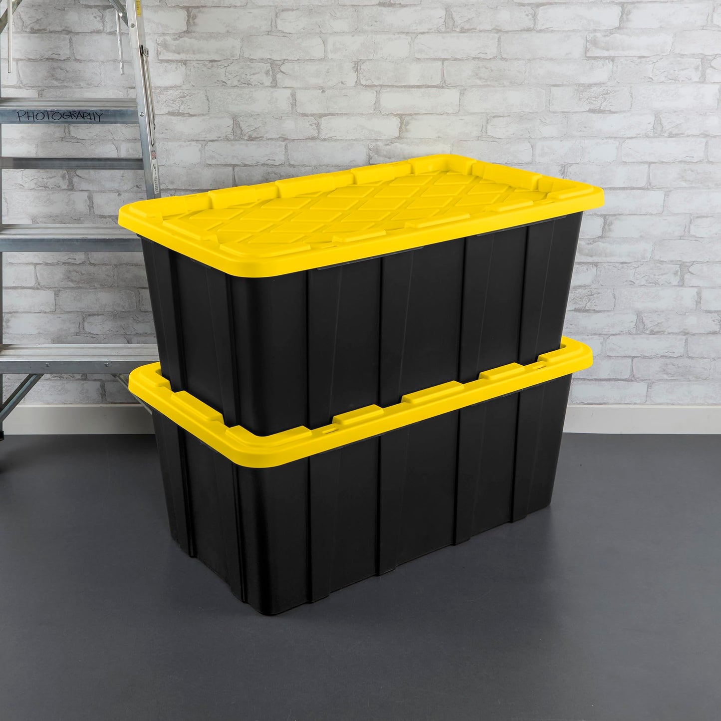 Sterilite 4-Pack Industrial Tote, Plastic Storage Container Bins with Lids, 38 Gallon - Heavy-Duty