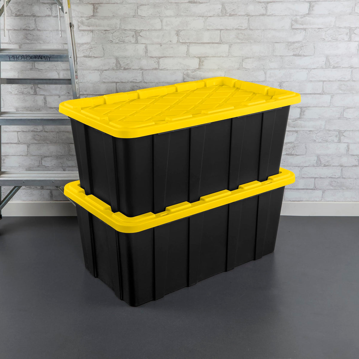 Sterilite 4-Pack Industrial Tote, Plastic Storage Container Bins with Lids, 38 Gallon - Heavy-Duty