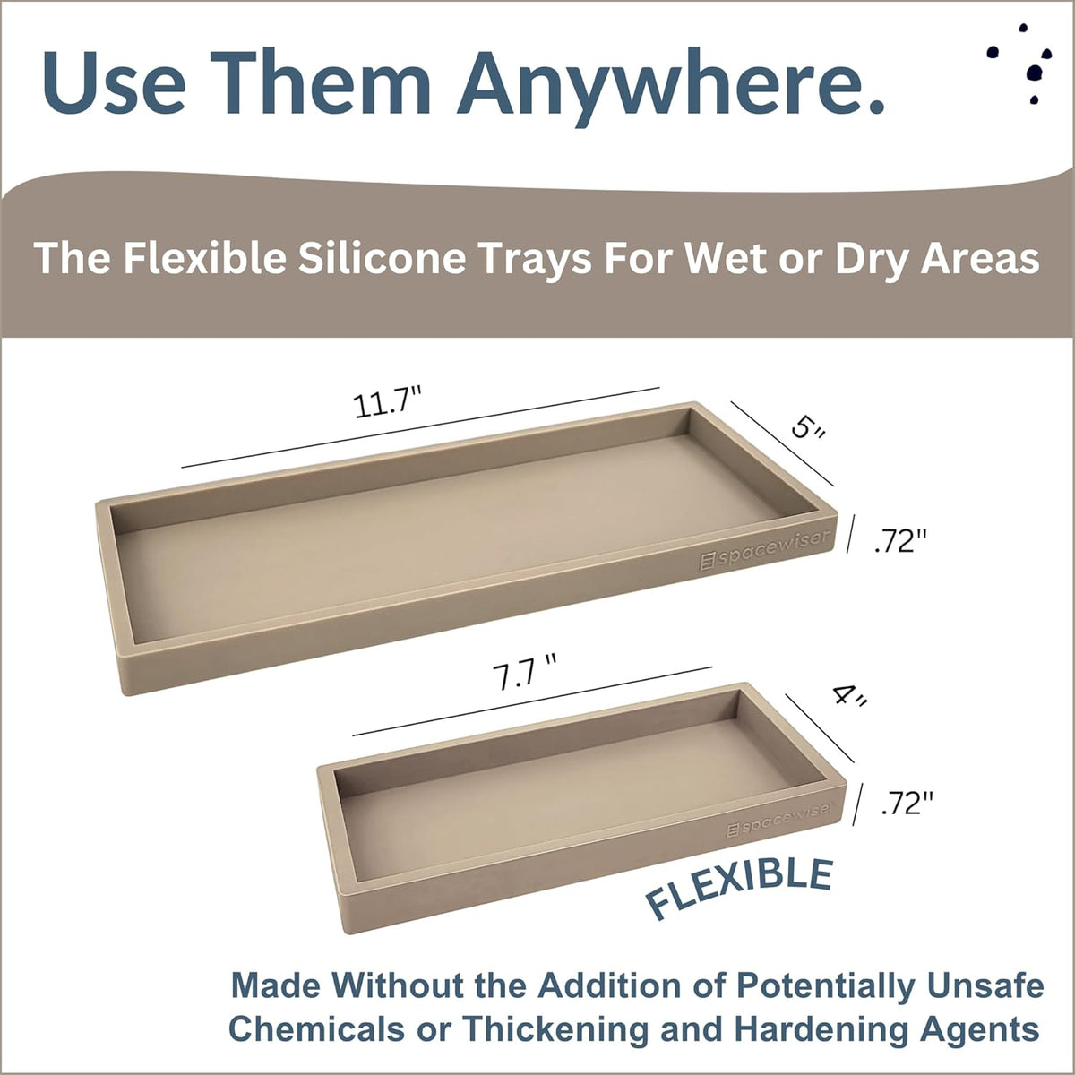 Countertop and Vanity Tray - 2 PC (11” and 7”) Shatterproof Silicone Kitchen and Bathroom Trays for