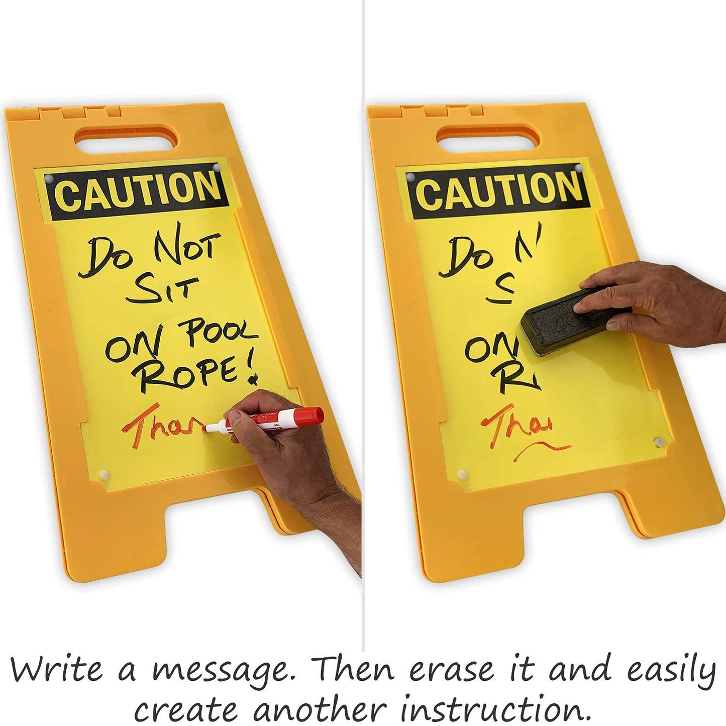 SmartSign - SF-0127-FB-25x12-DE Caution Blank Write-On Folding Floor Sign With Dry Erase Finish By