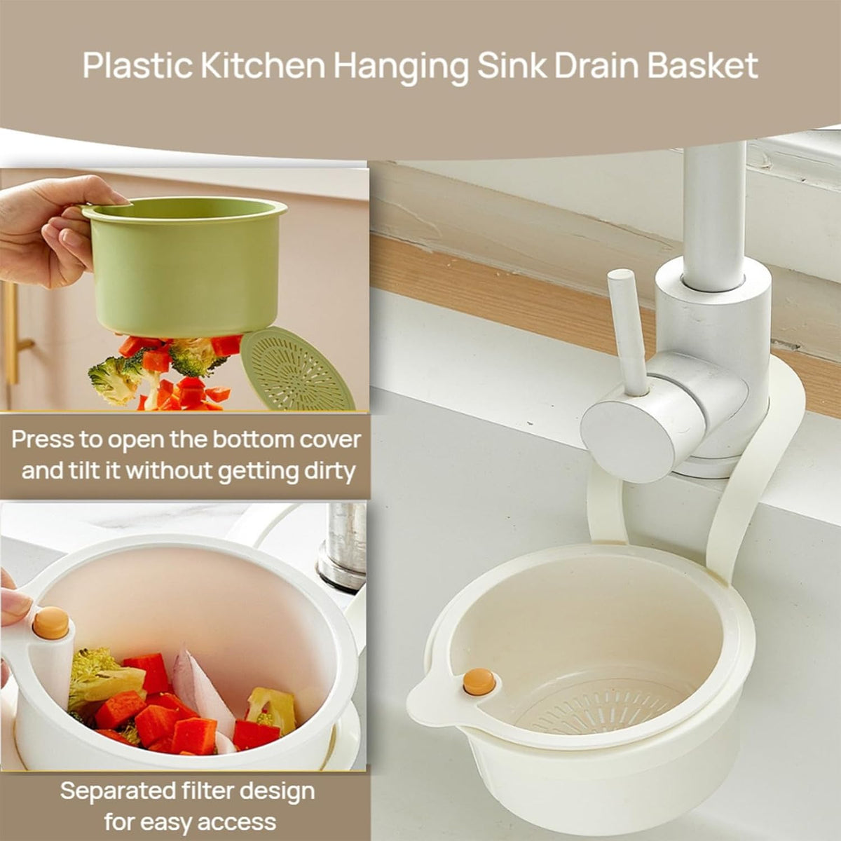 Faucet Hanging Strainer Kitchen Sink Food Waste Catcher Drain Basket, Plastic Kitchen Sink Strainer