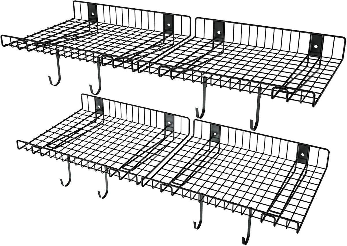 4 Pack Garage Wall Shelf, Wall Mounted Storage Shelves, Heavy Duty Metal Shelves for Room Wall