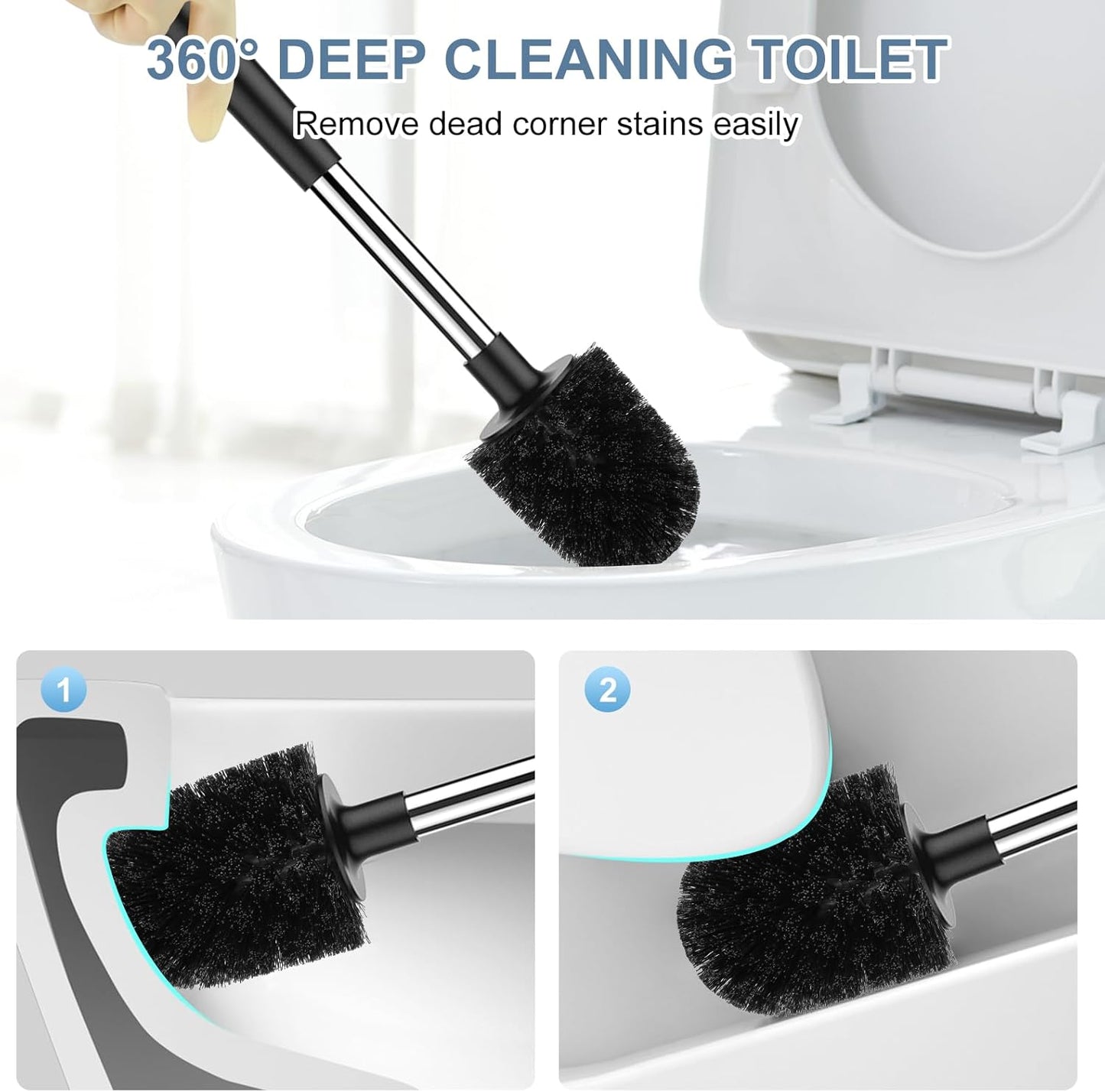 SetSail Toilet Brush and Holder, Self Closing Lid Toilet Bowl Brushes Holder and Extra Long Handle