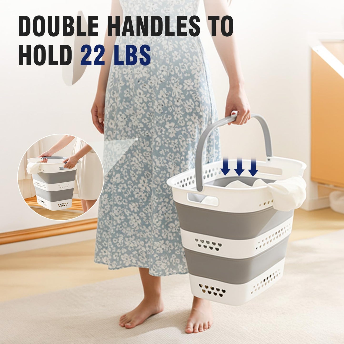 Collapsible Plastic Laundry Basket Hamper with Handles for Clothes Storage