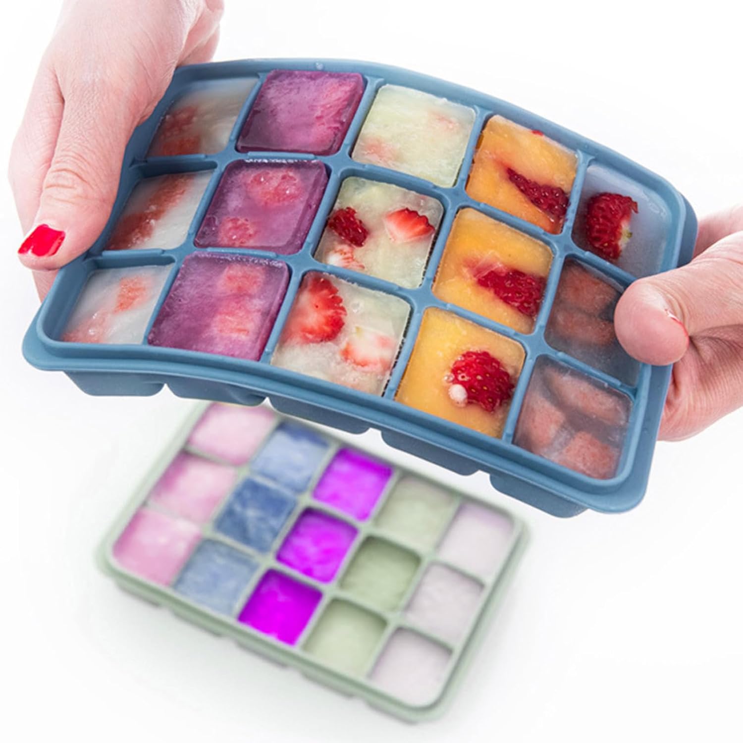 Ice Cube Trays with Silicone Lid, 15 Grid Square Ice Tray Easy Release Stackable Ice Cube Mold, 2