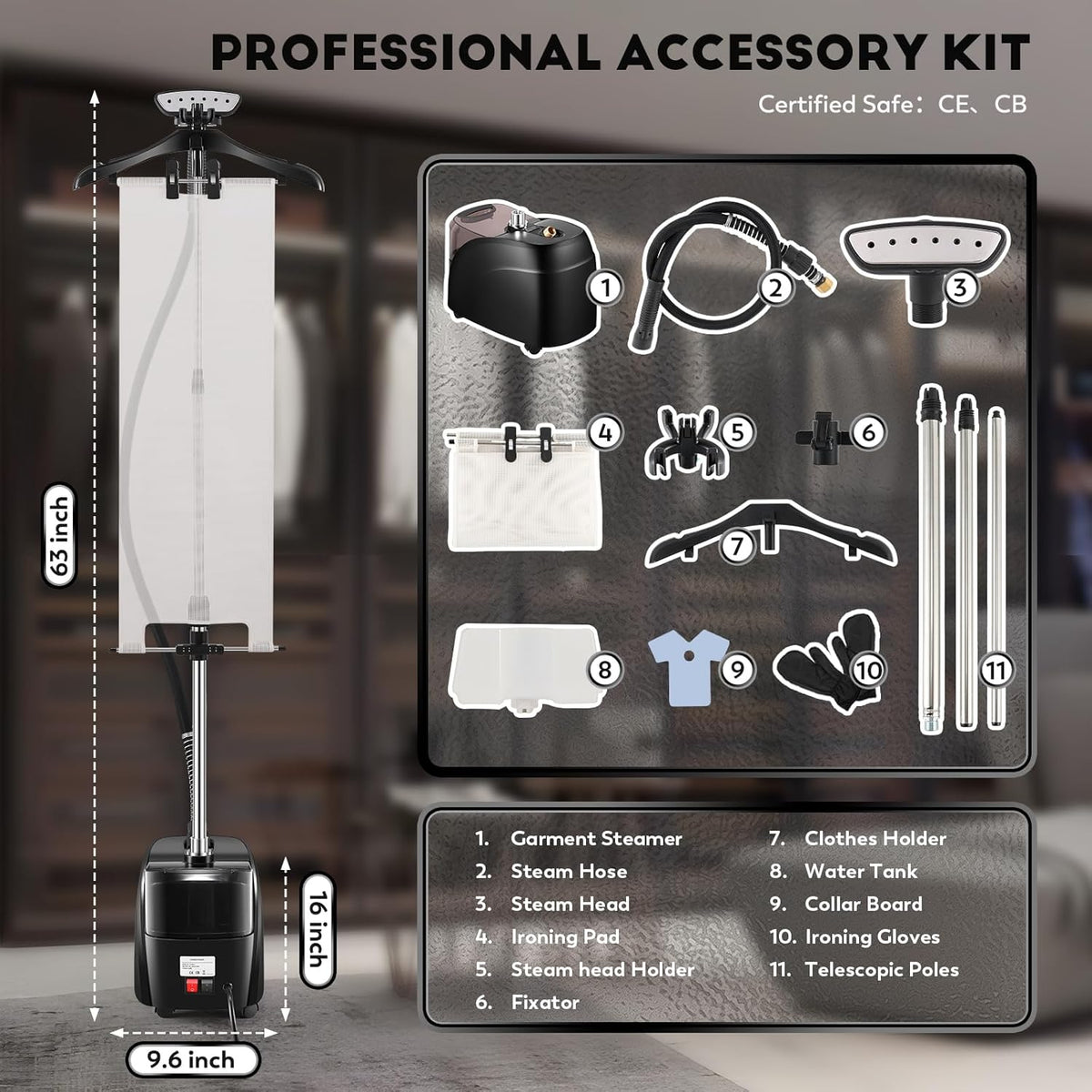 CGOLDENWALL Commercial Standing Garment Steamer for Clothes 1500w Continuous 70 mins Powerful