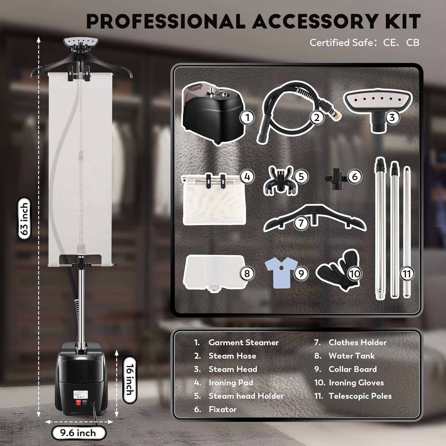 CGOLDENWALL Commercial Standing Garment Steamer for Clothes 1500w Continuous 70 mins Powerful