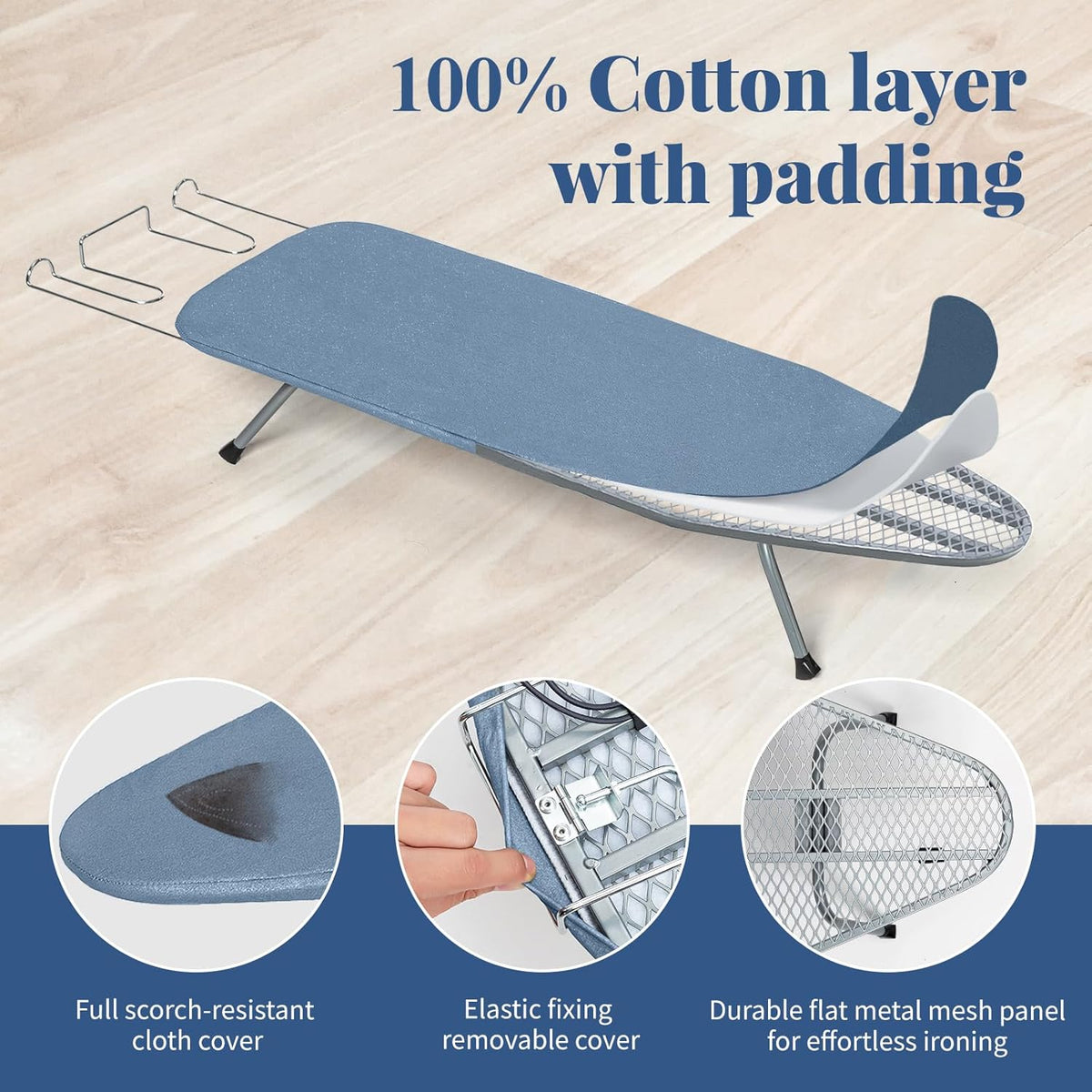 Small Ironing Board Tabletop with Cover and Pad, BlissBoard Mini Folding Iron Board Portable with