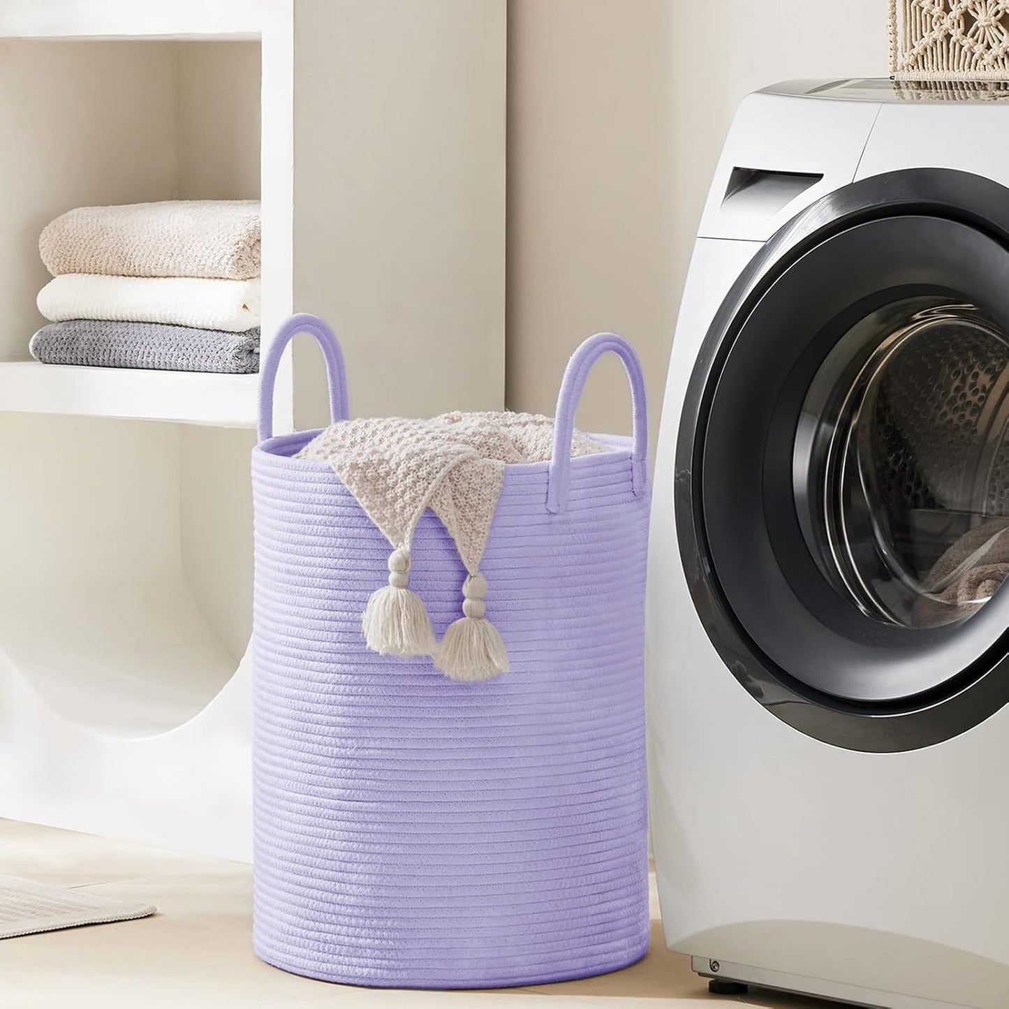 YOUDENOVA Laundry Hamper Basket, Woven 58L Tall Laundry Basket for Blanket Organizer- Clothes